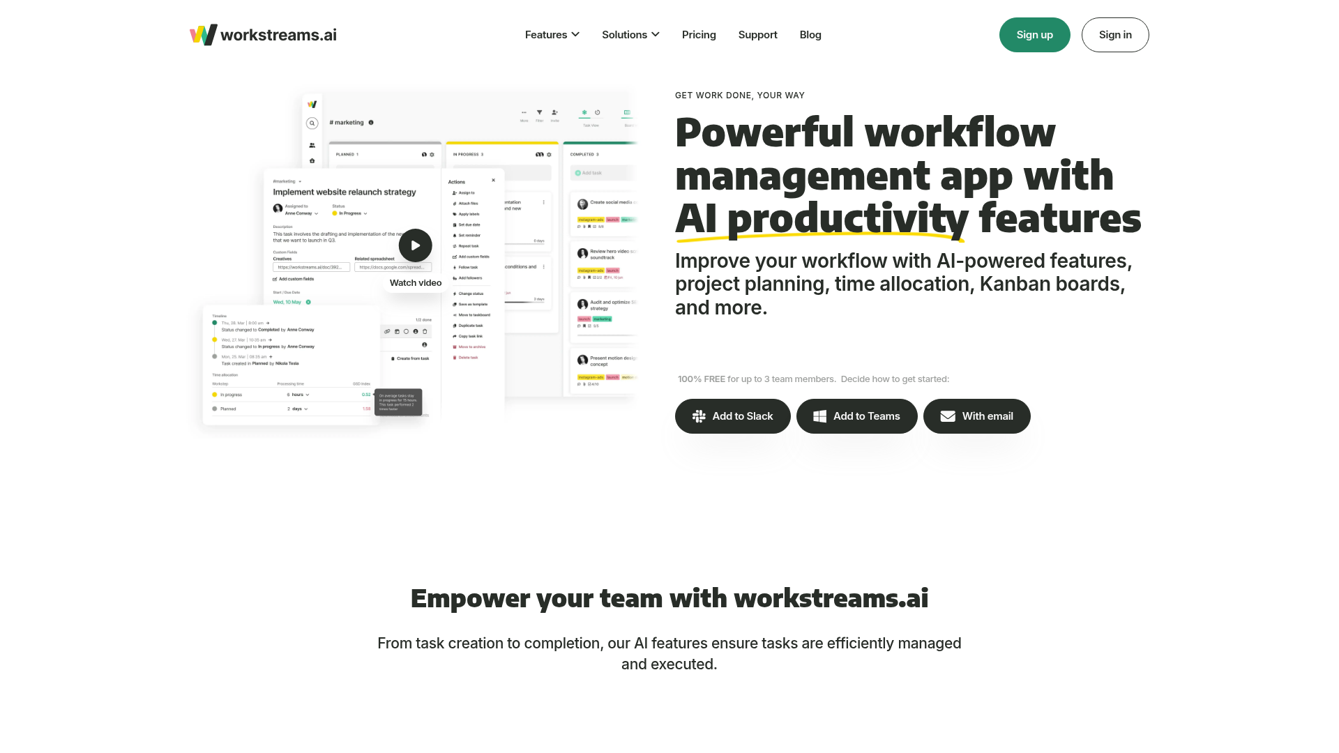 workstreams.ai task management interface