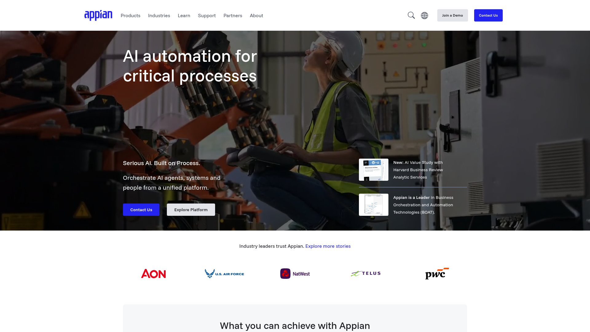 Appian process automation and low-code platform homepage