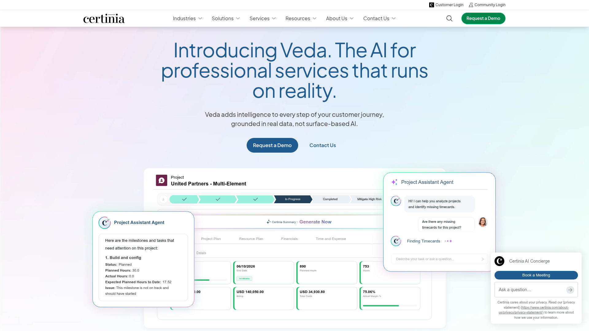 Certinia Salesforce-native professional services automation dashboard