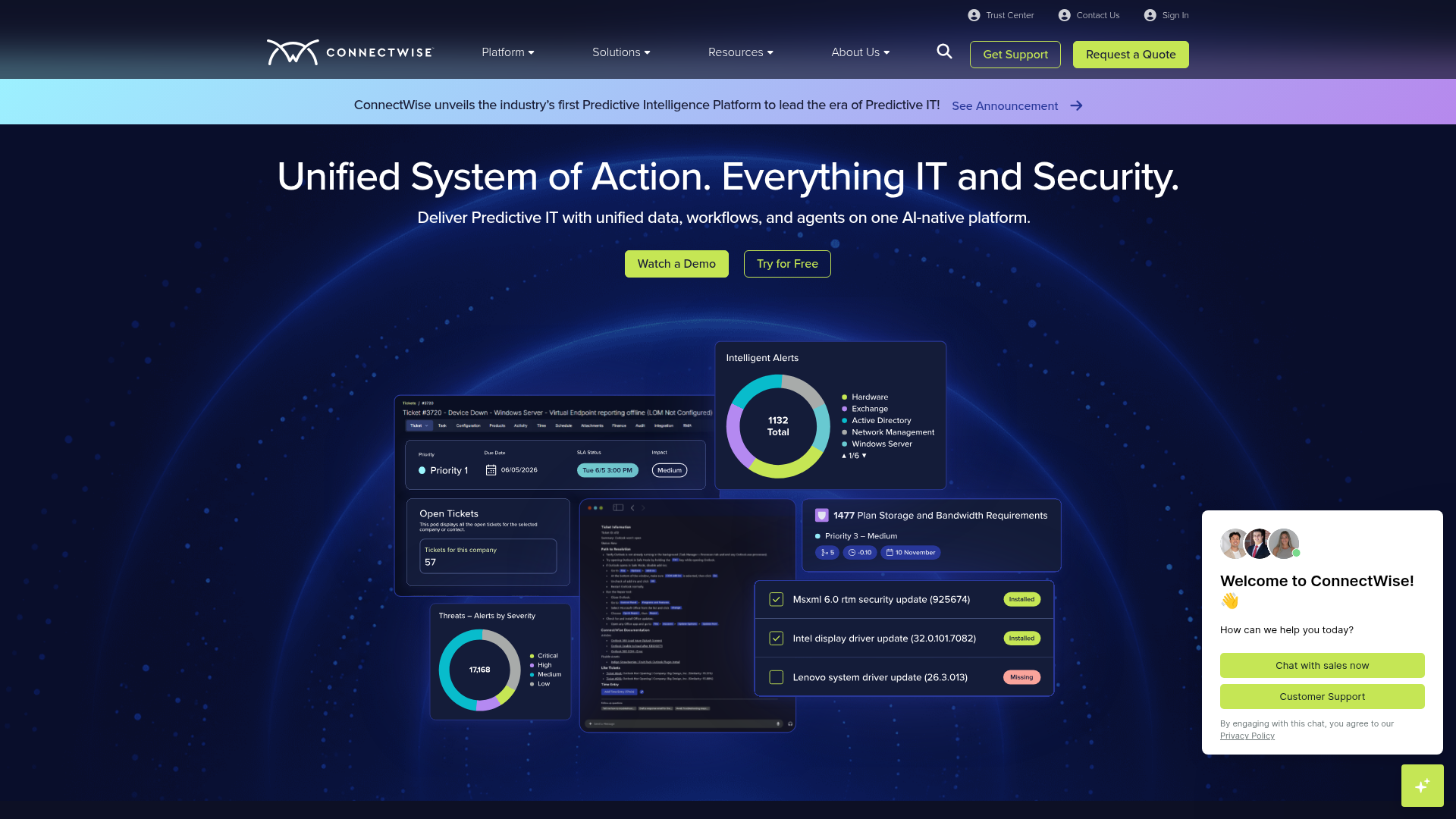 ConnectWise RMM remote monitoring and management dashboard