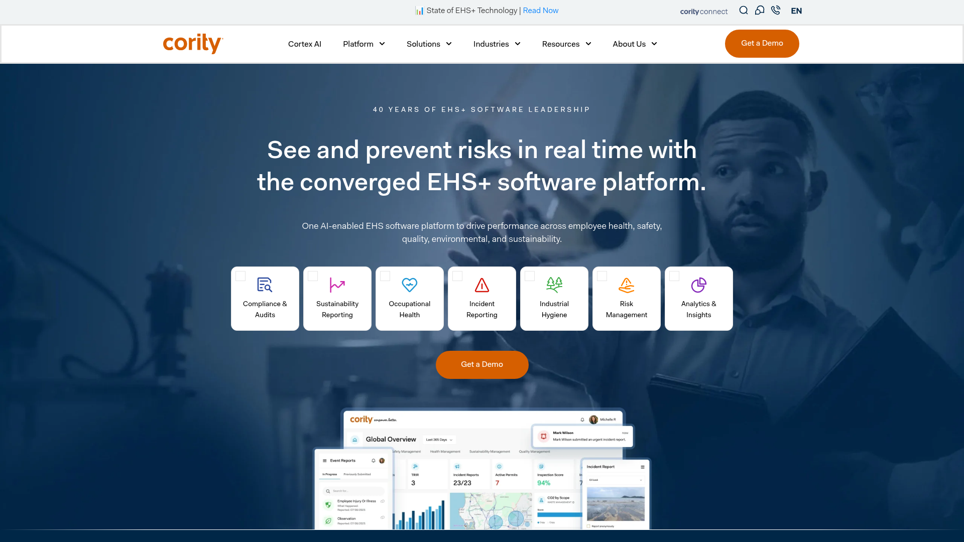 CorityOne converged EHS and ESG platform interface