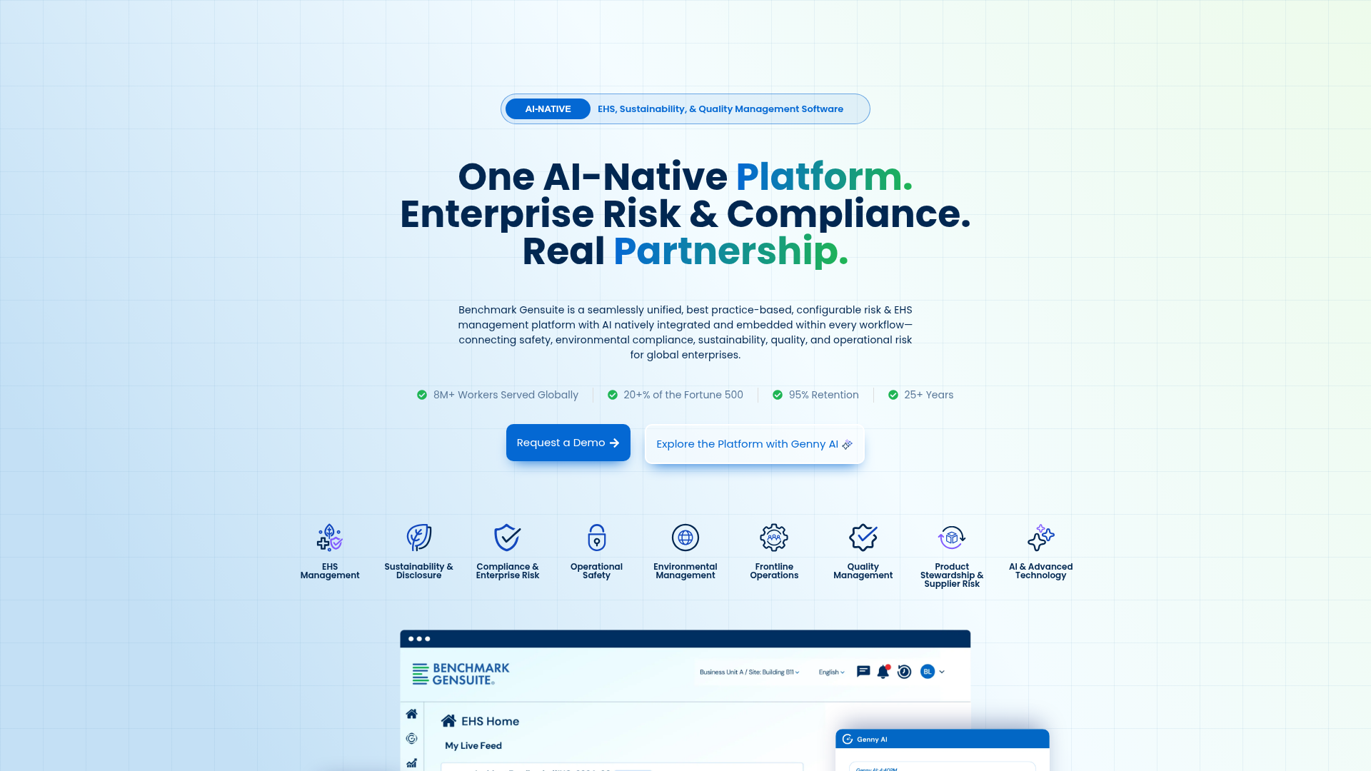 Benchmark Gensuite EHS and ESG platform dashboard