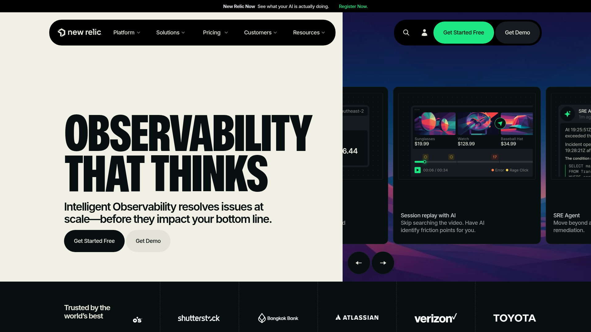 New Relic observability platform dashboard