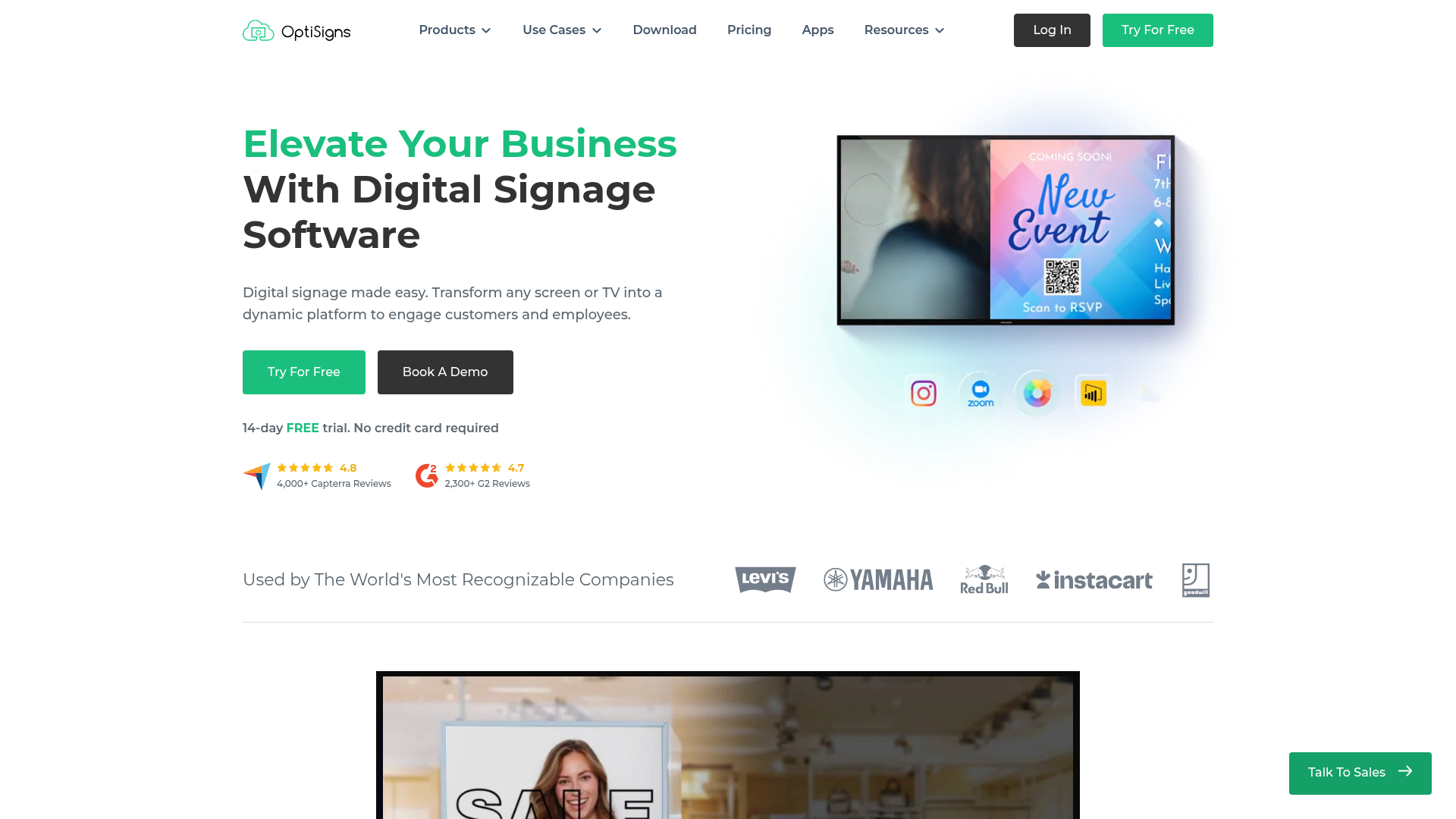 OptiSigns digital signage software homepage
