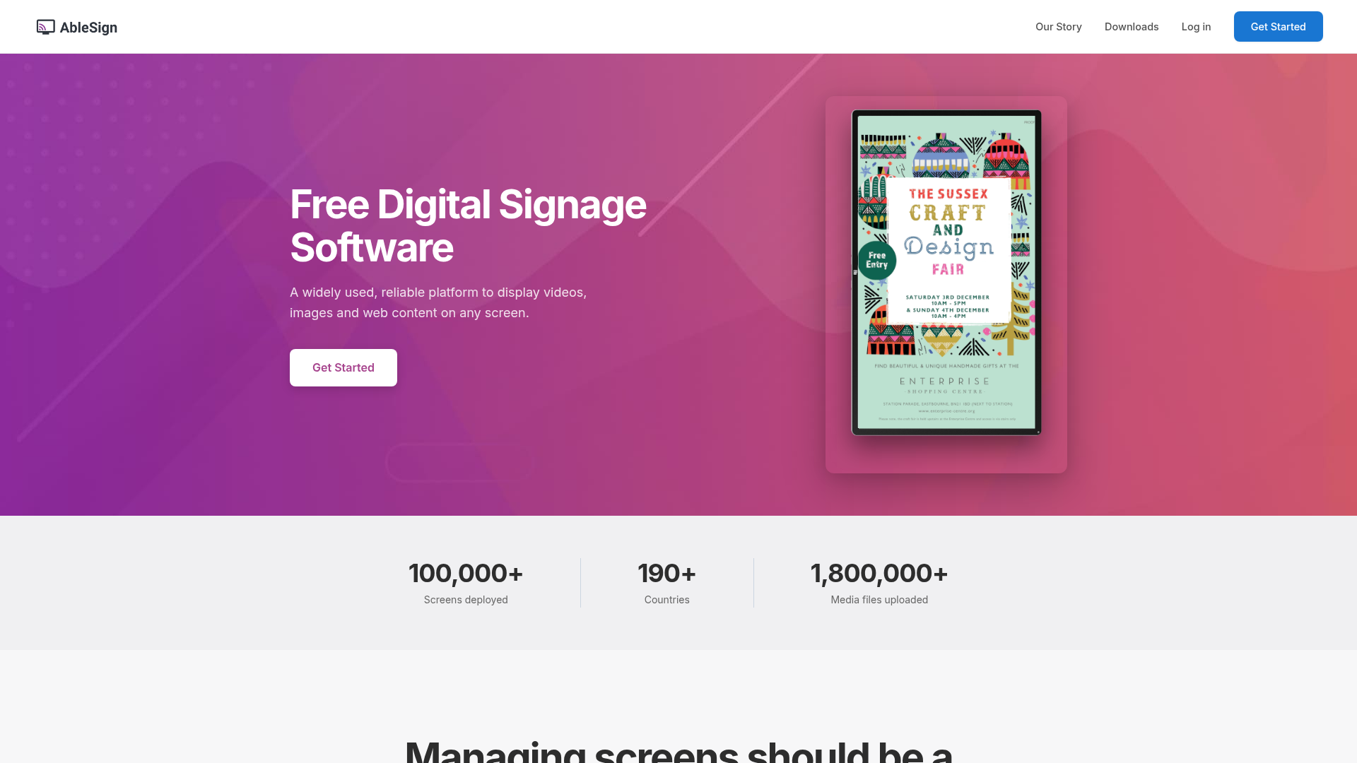 AbleSign free digital signage software homepage