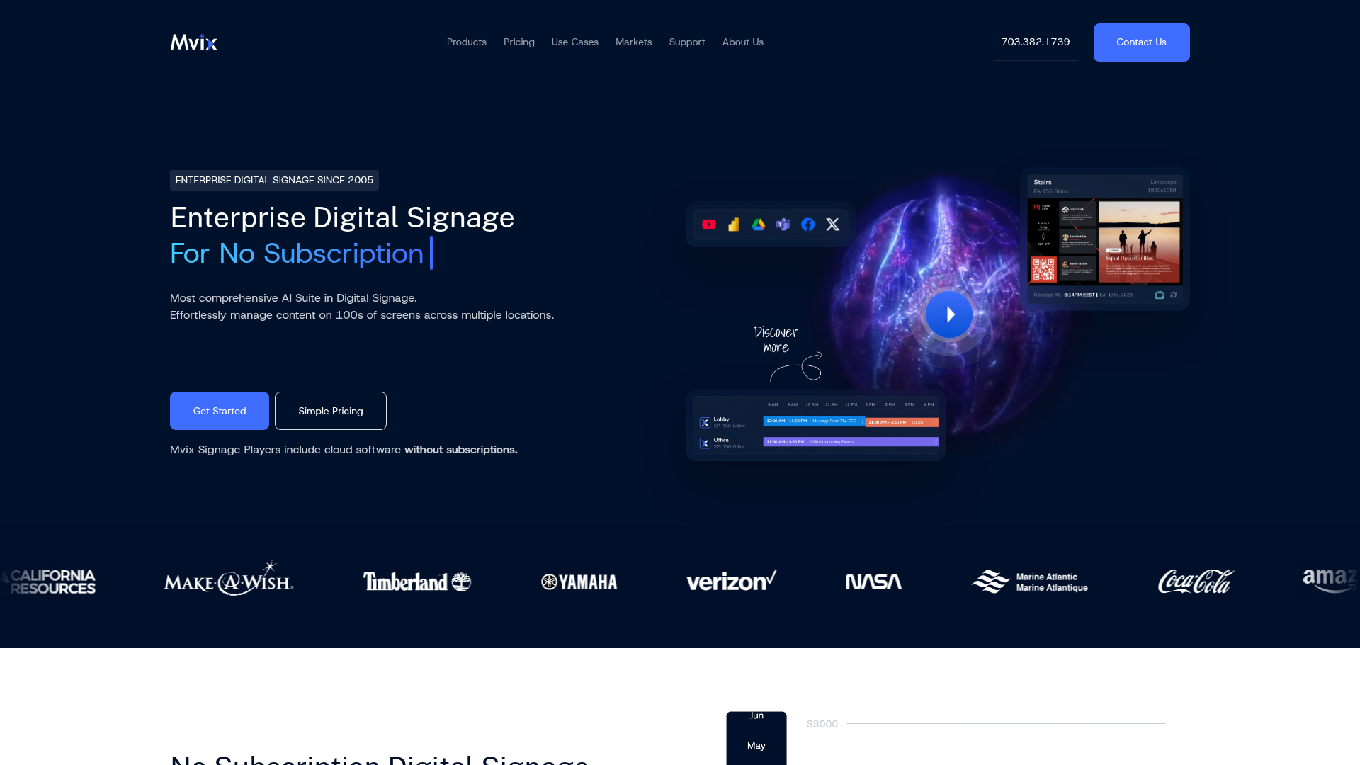 Mvix digital signage software homepage