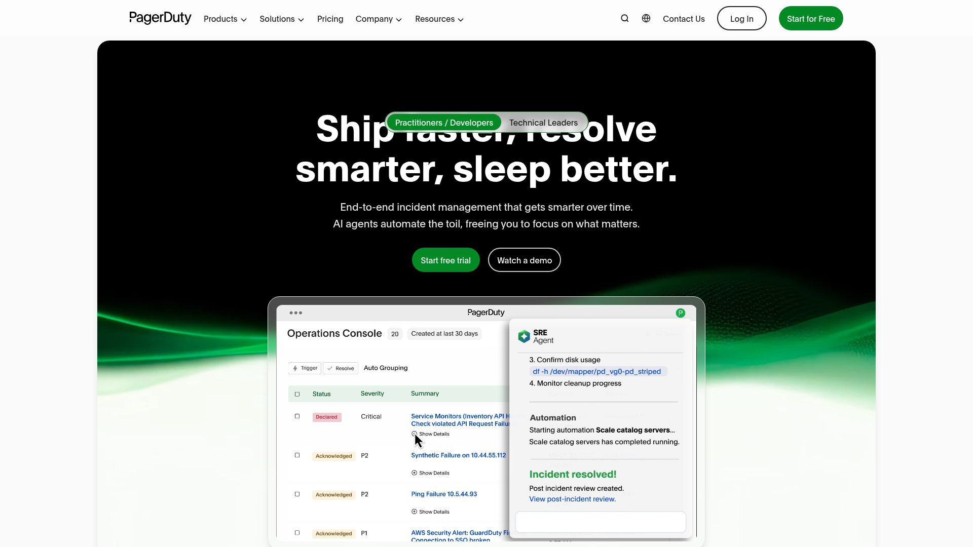 PagerDuty incident management dashboard screenshot
