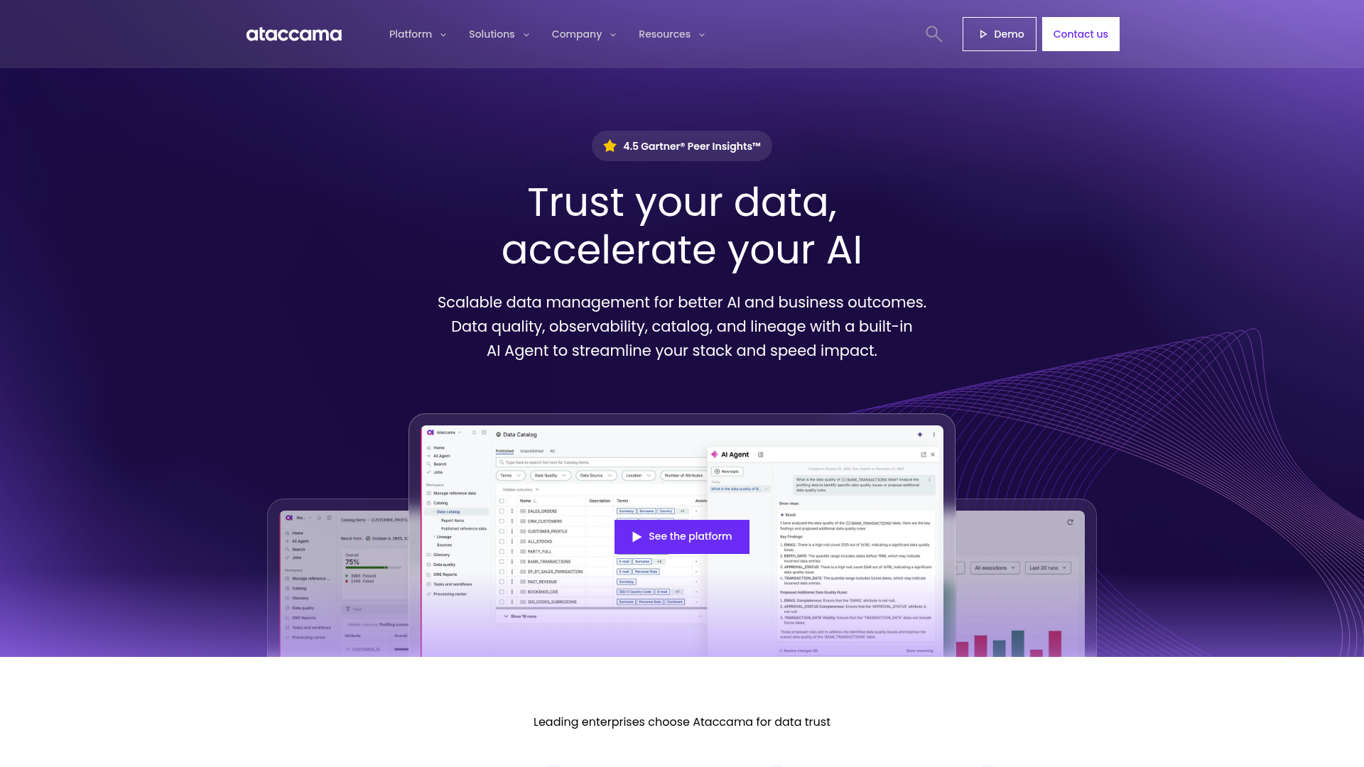 Ataccama ONE data management platform homepage