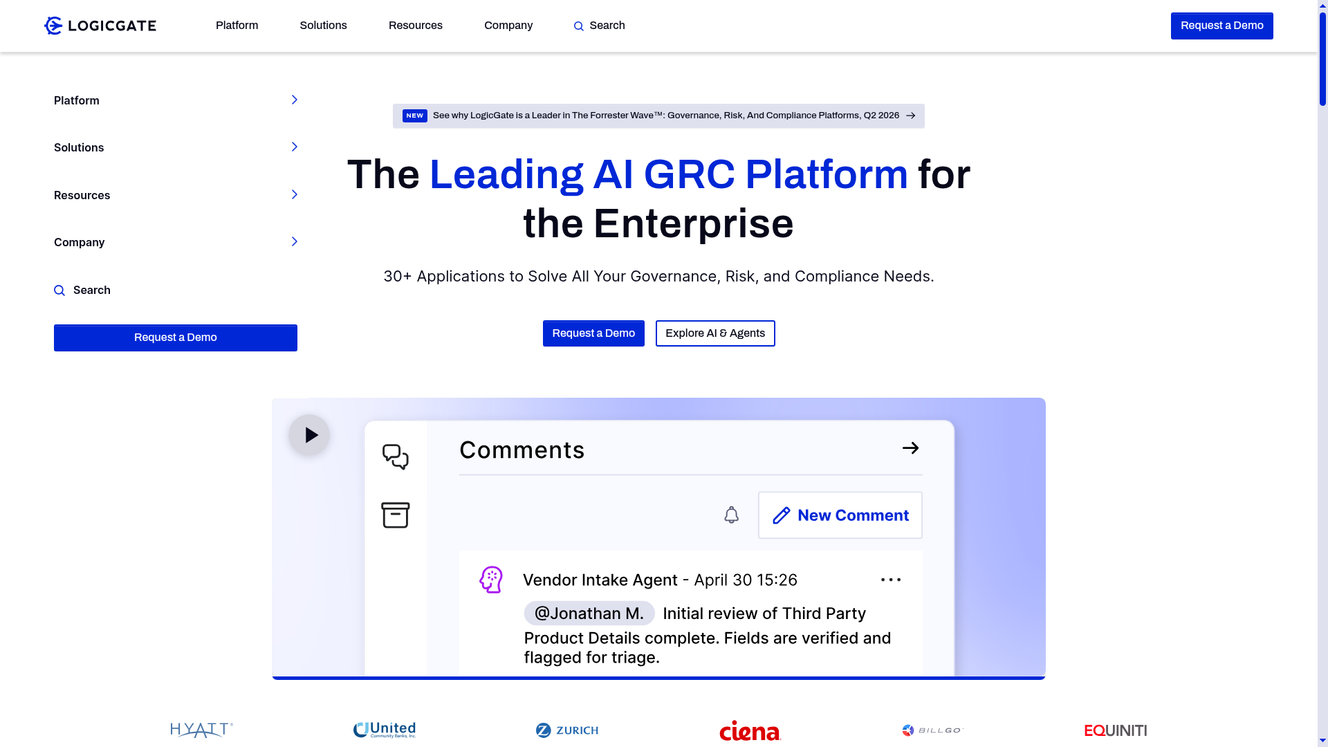 LogicGate Risk Cloud no-code GRC platform homepage