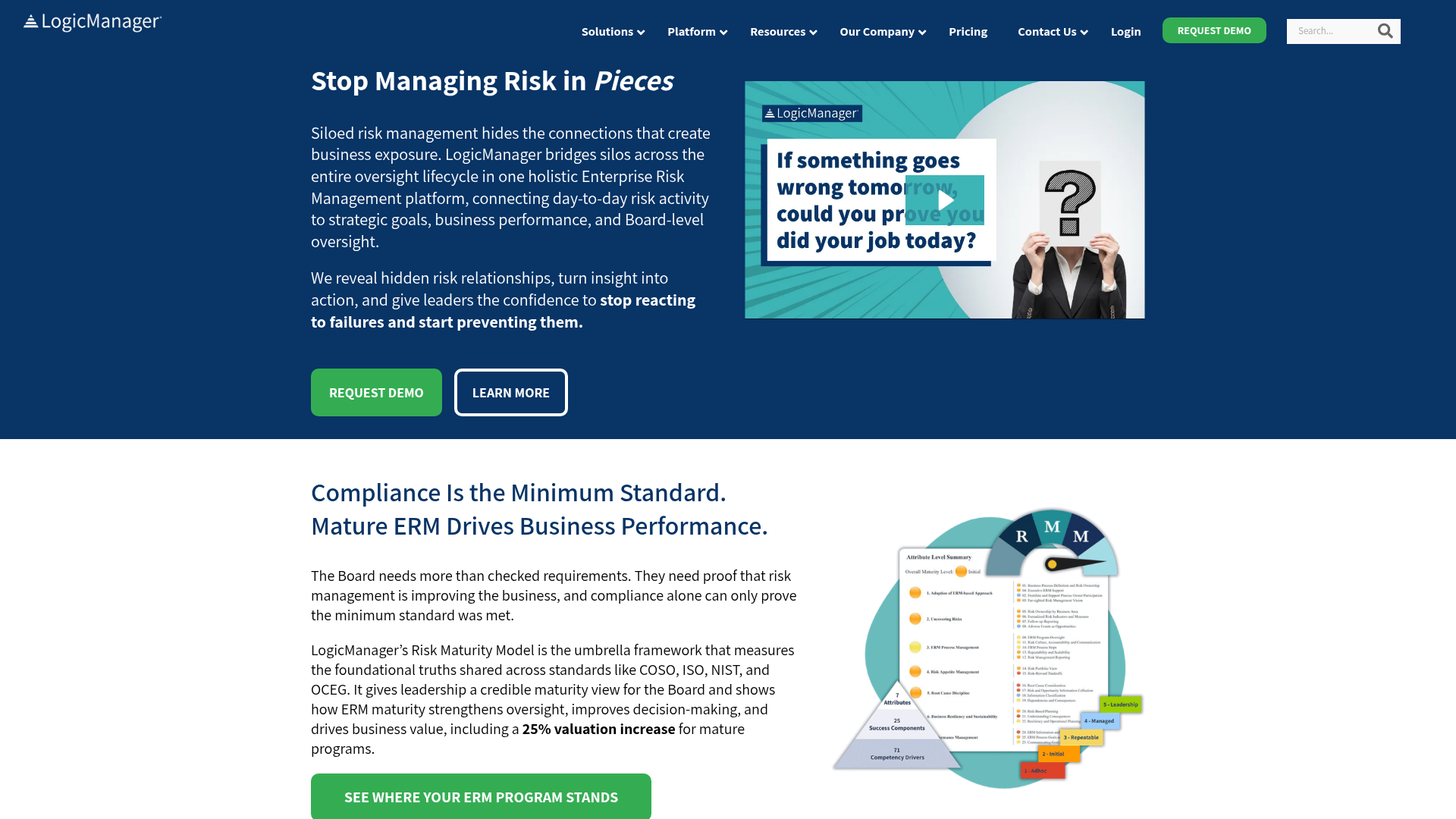 LogicManager enterprise risk management platform homepage