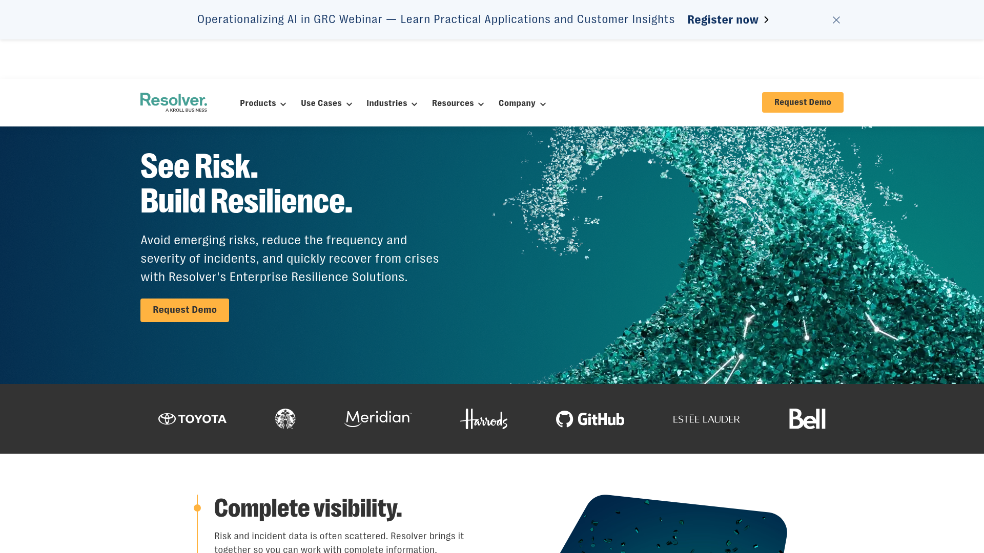 Resolver risk intelligence platform homepage