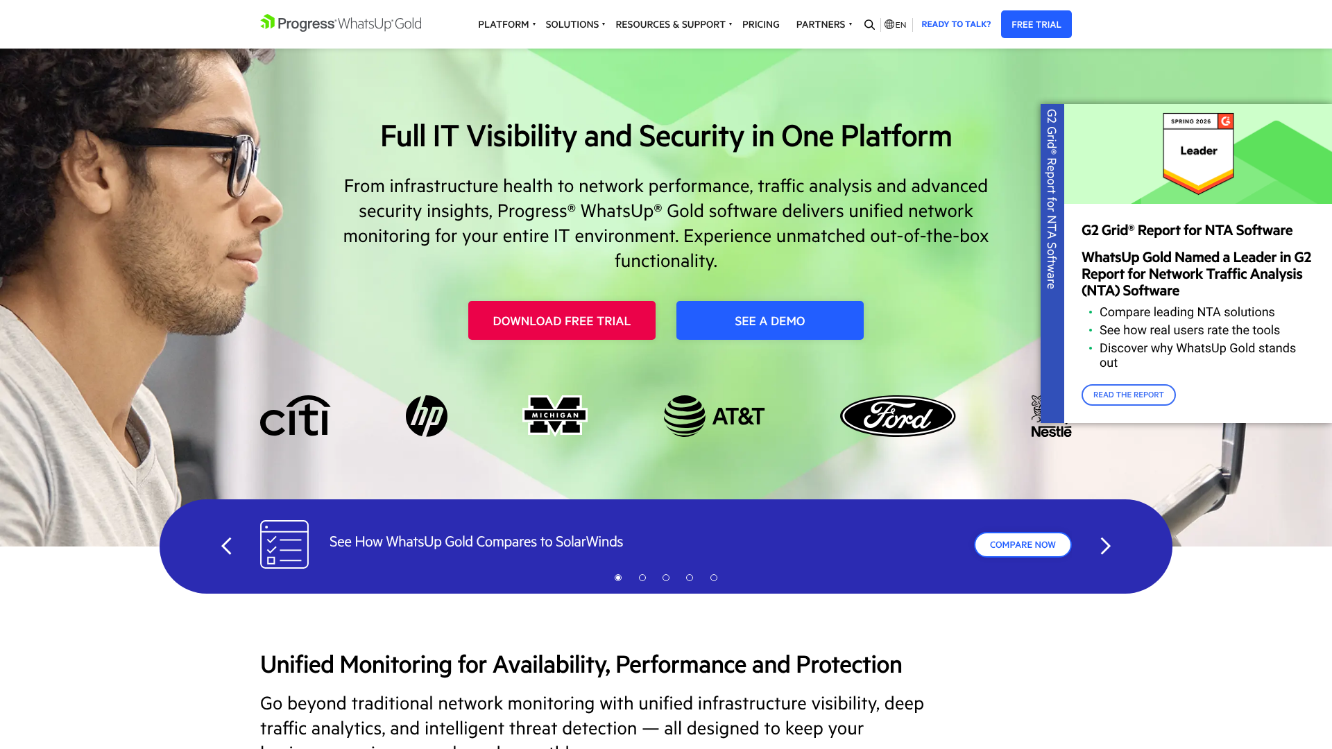 Progress WhatsUp Gold network monitoring dashboard