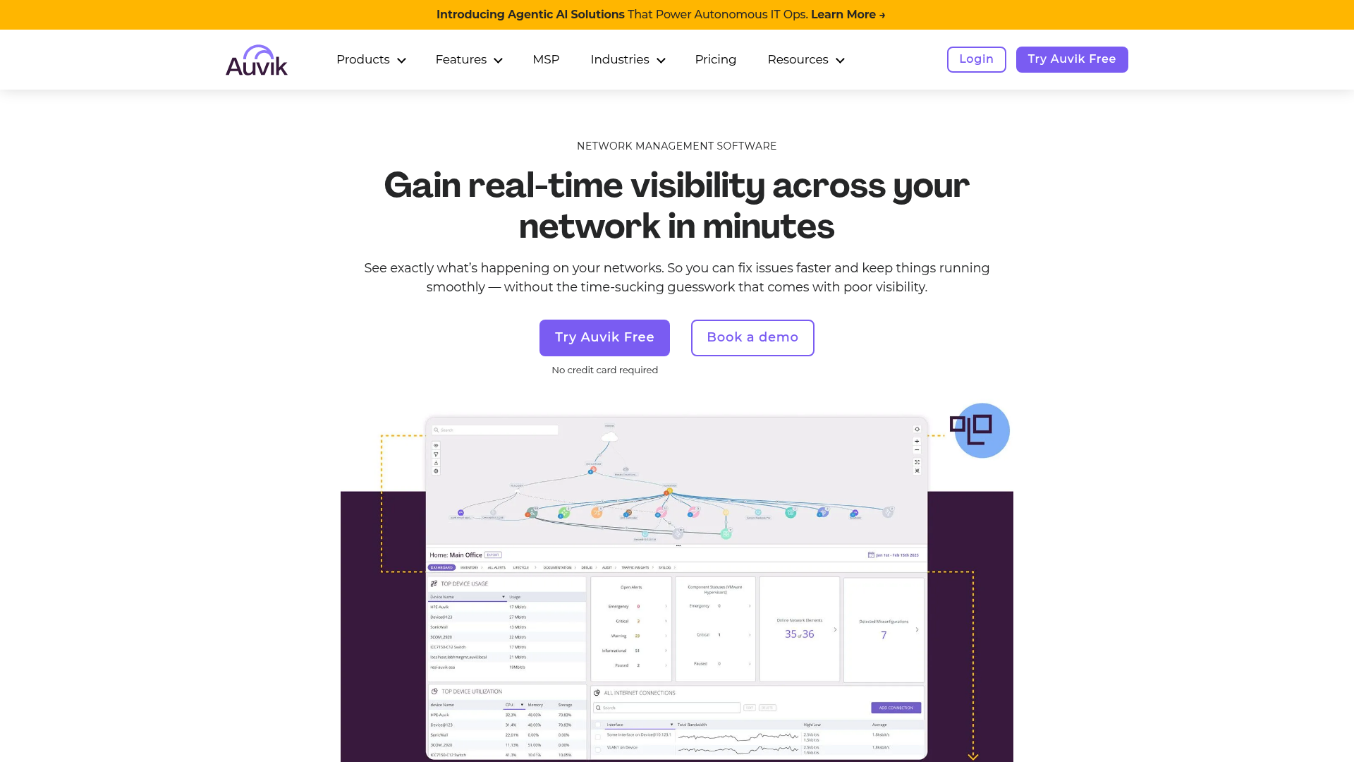 Auvik network monitoring dashboard