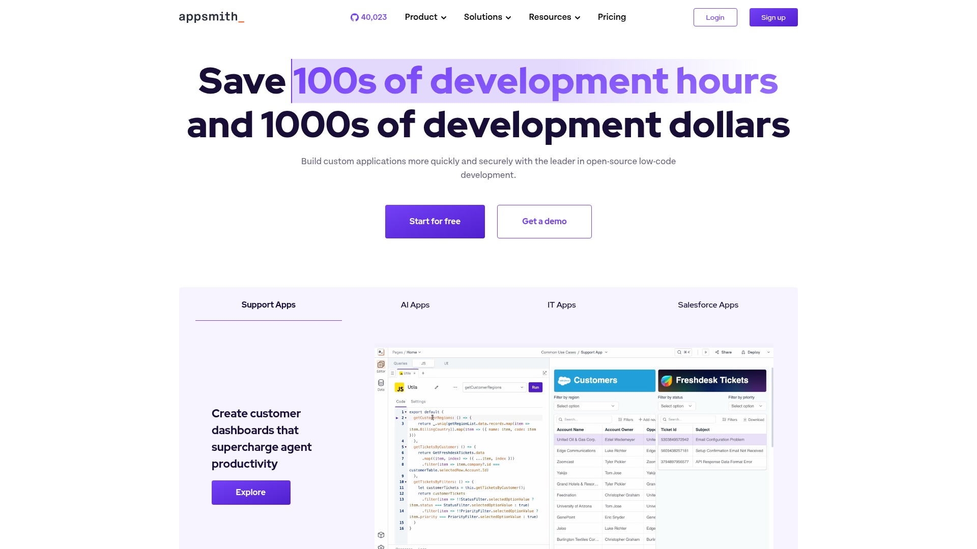 Appsmith open-source low-code platform homepage
