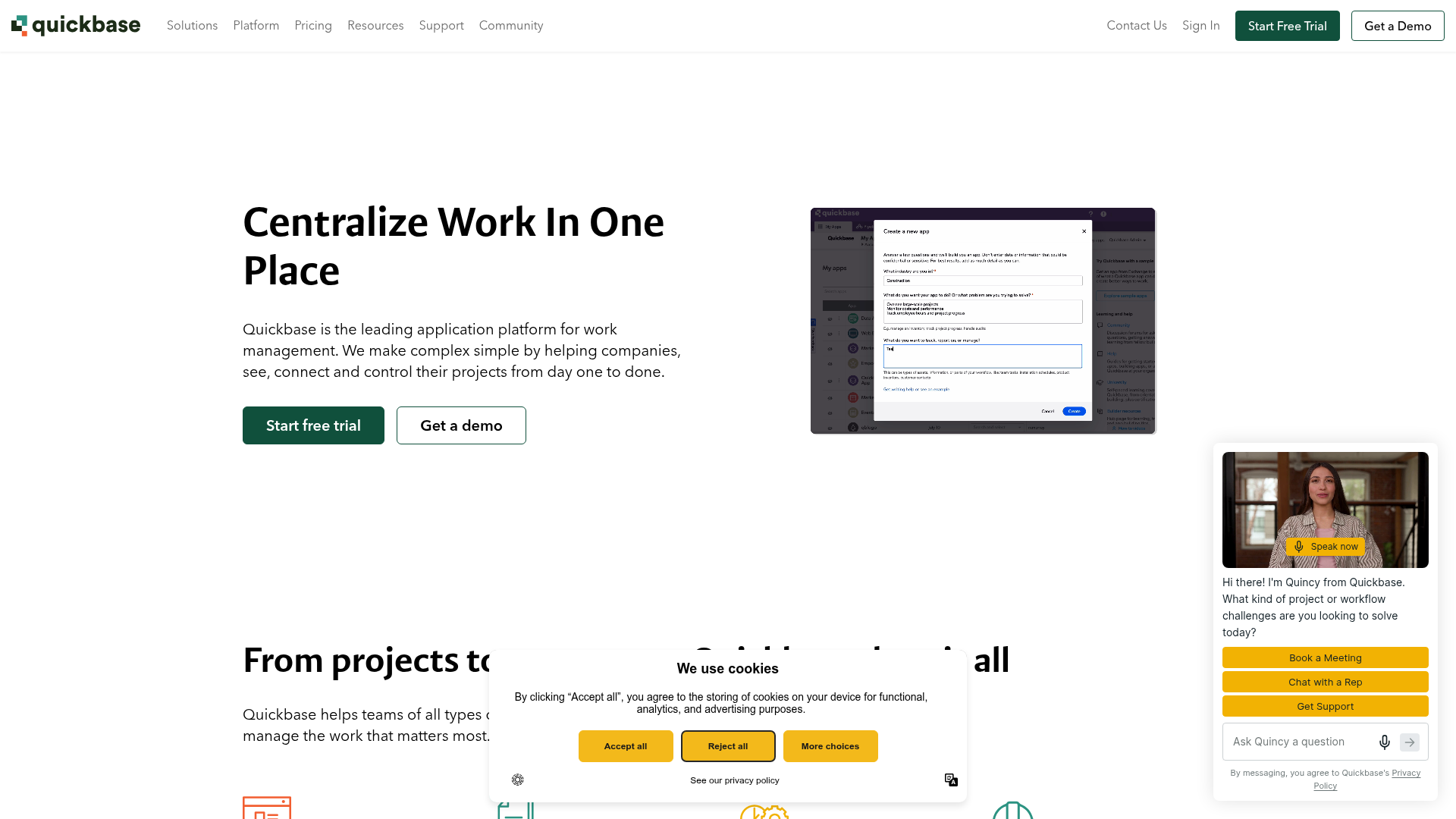 Quickbase operational work management platform homepage