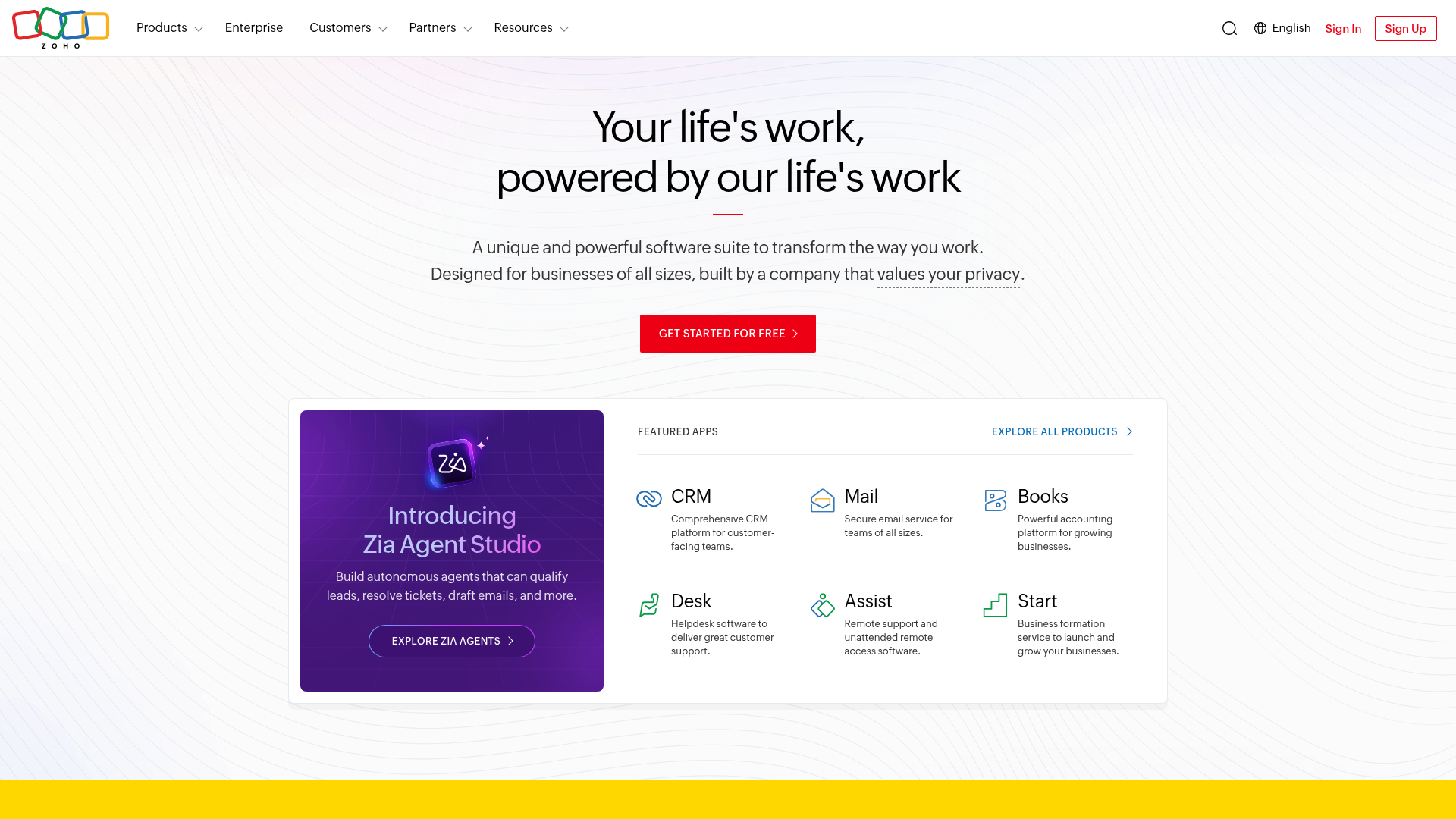 Zoho Creator low-code app builder homepage