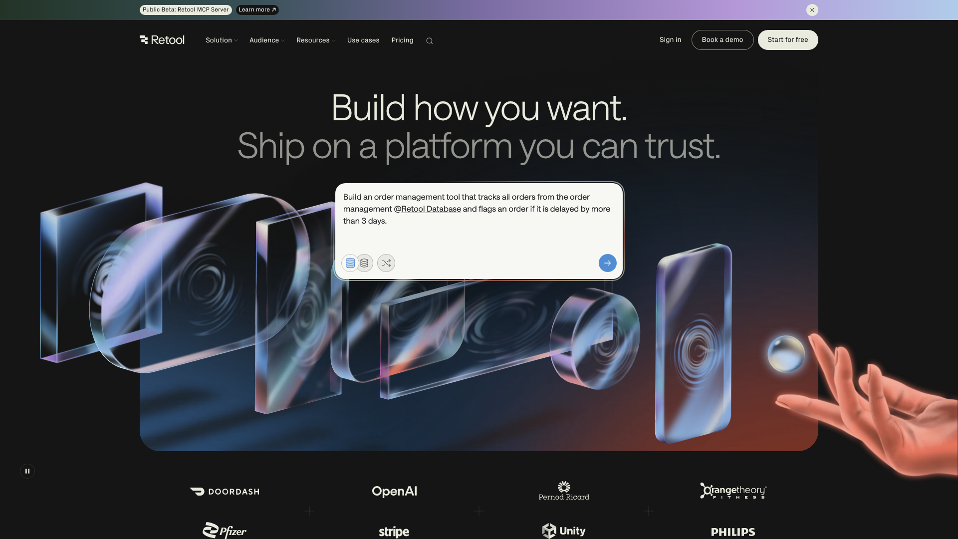 Retool internal tooling low-code platform homepage