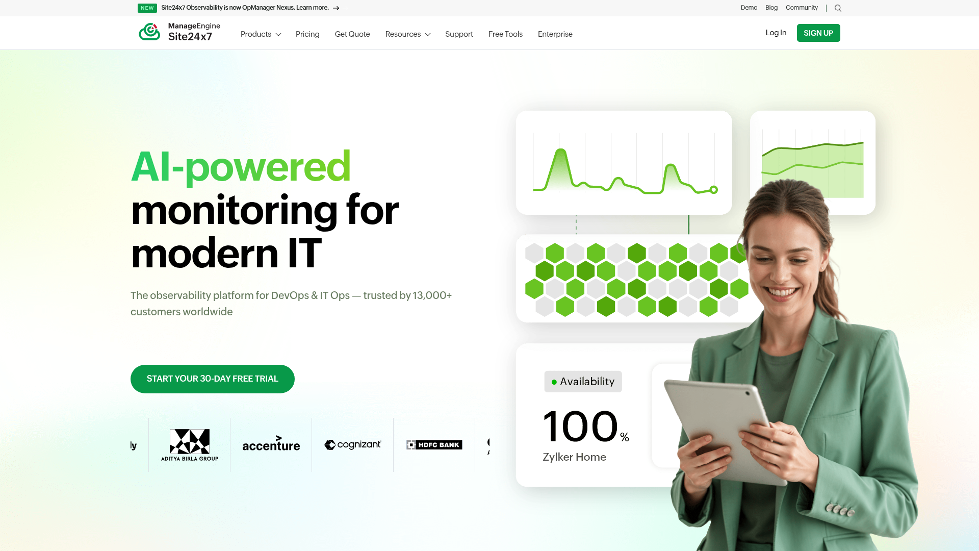 Site24x7 full-stack monitoring dashboard