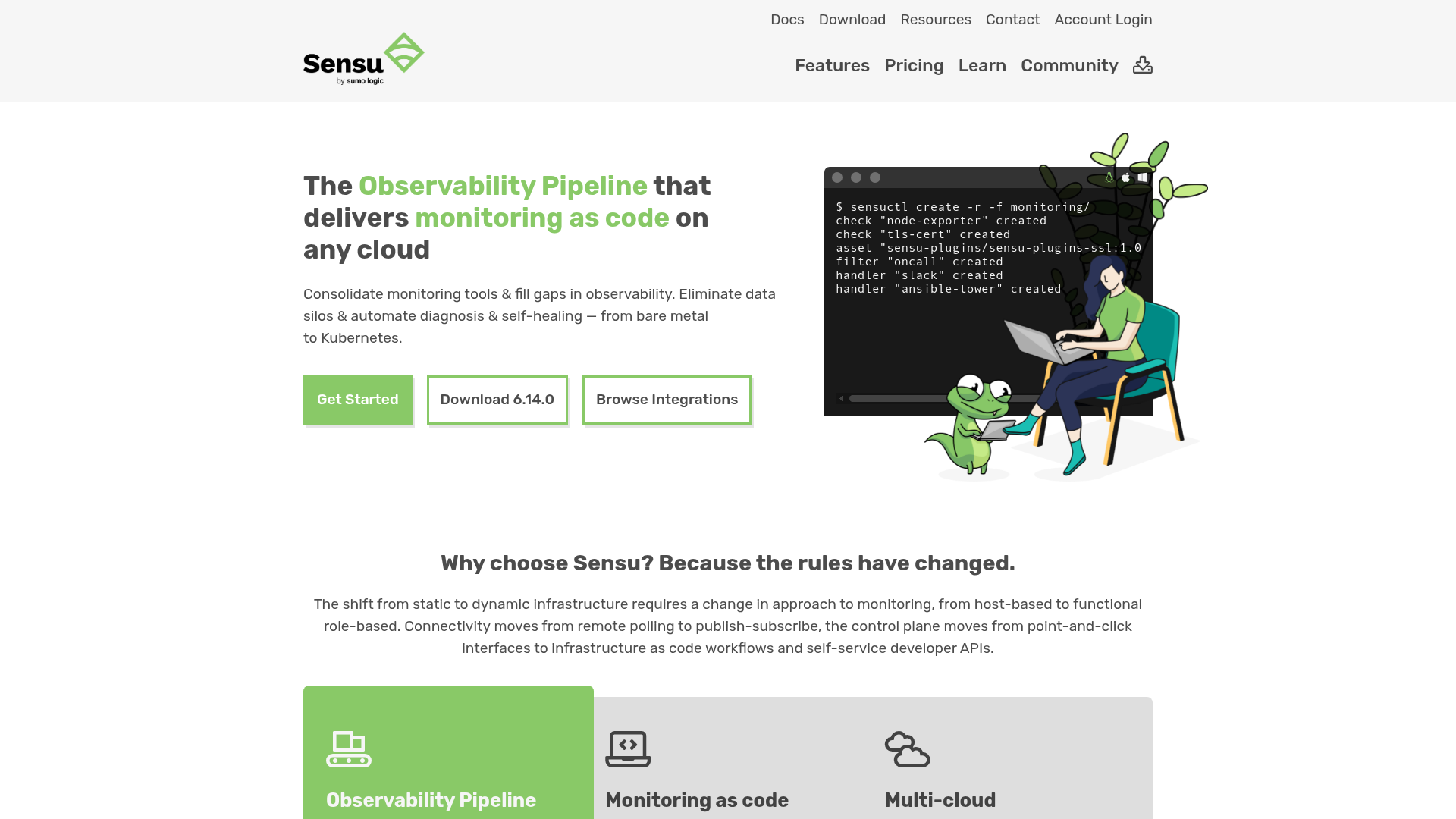 Sensu Go monitoring pipeline dashboard