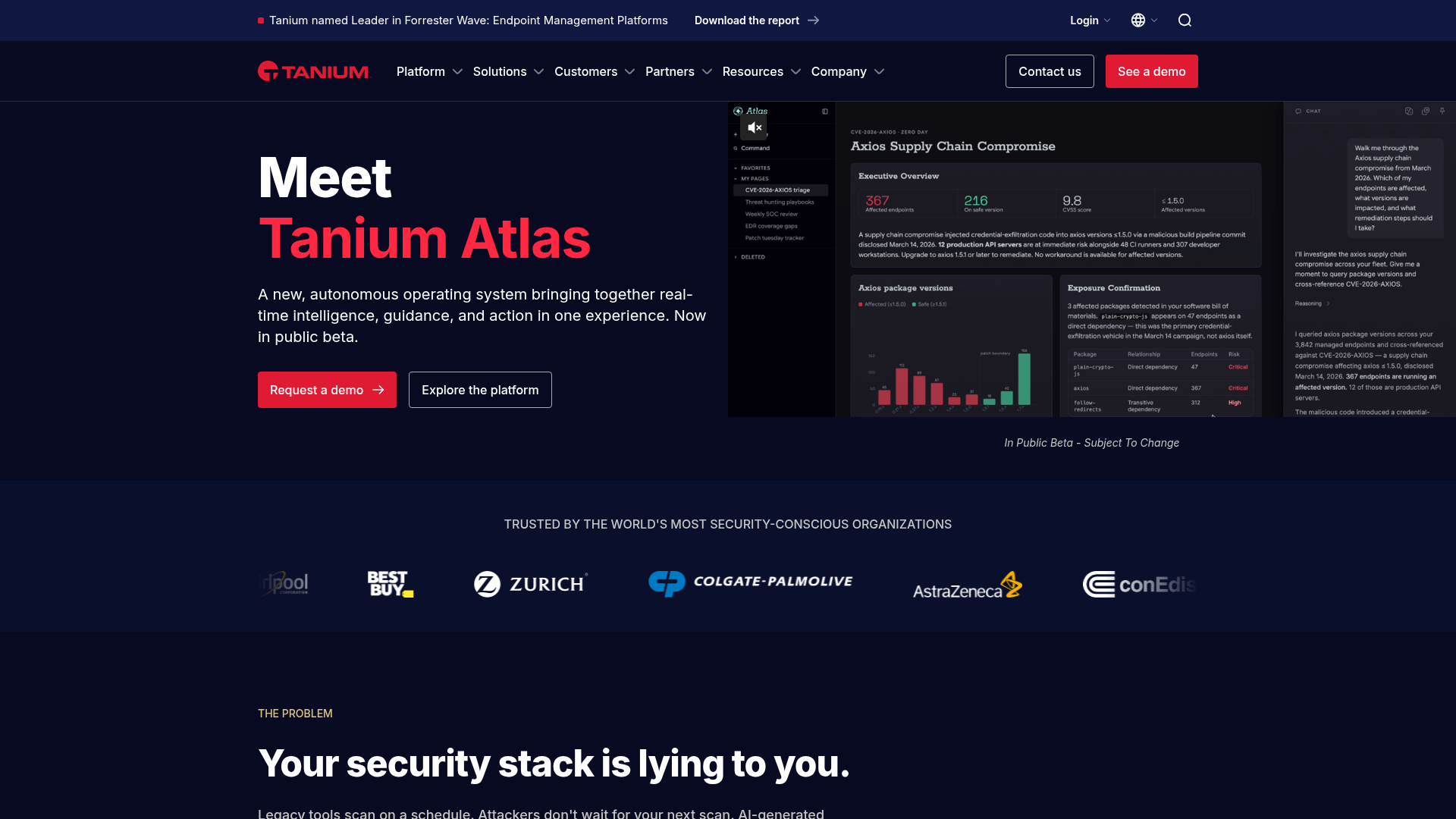 Tanium Autonomous IT platform real-time endpoint dashboard