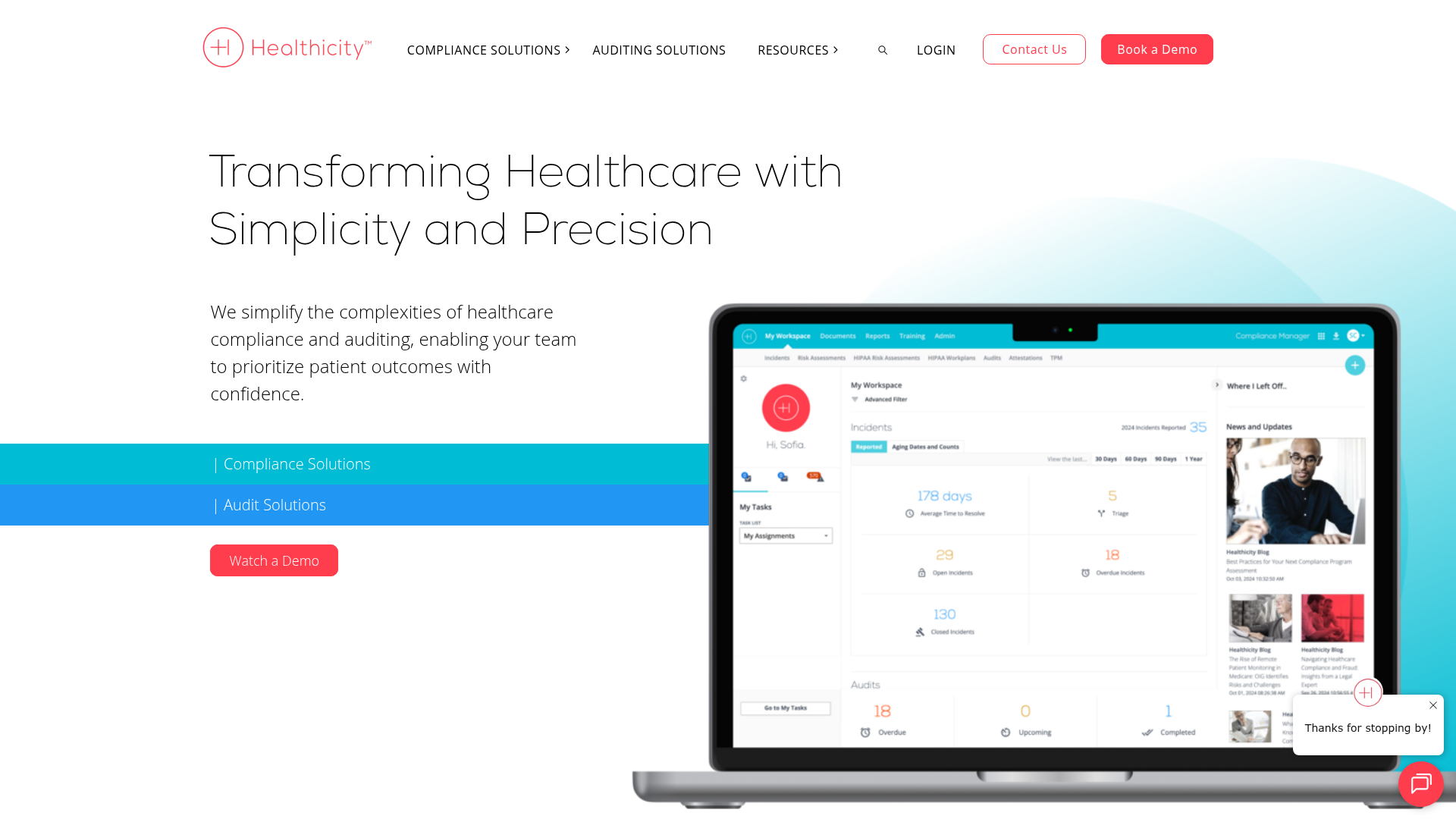 Healthicity healthcare compliance and auditing software homepage