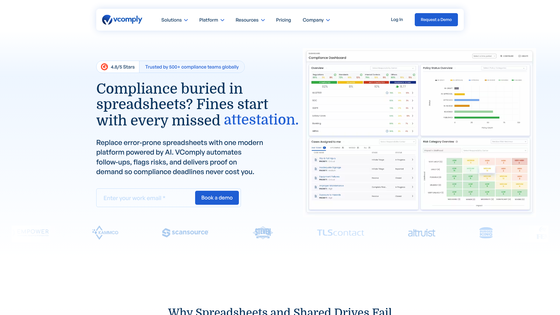 VComply governance risk and compliance platform homepage