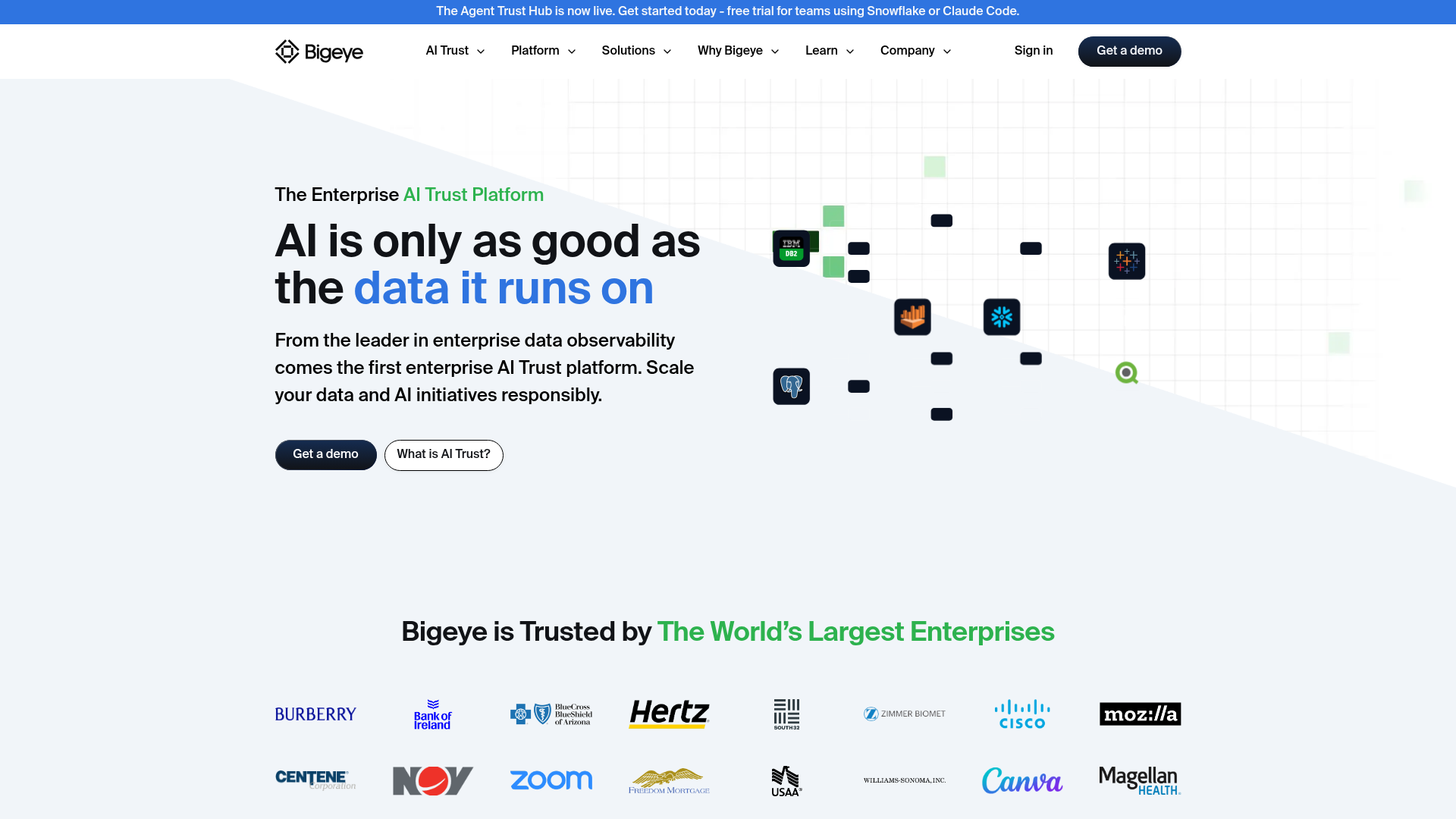 Bigeye data observability platform homepage