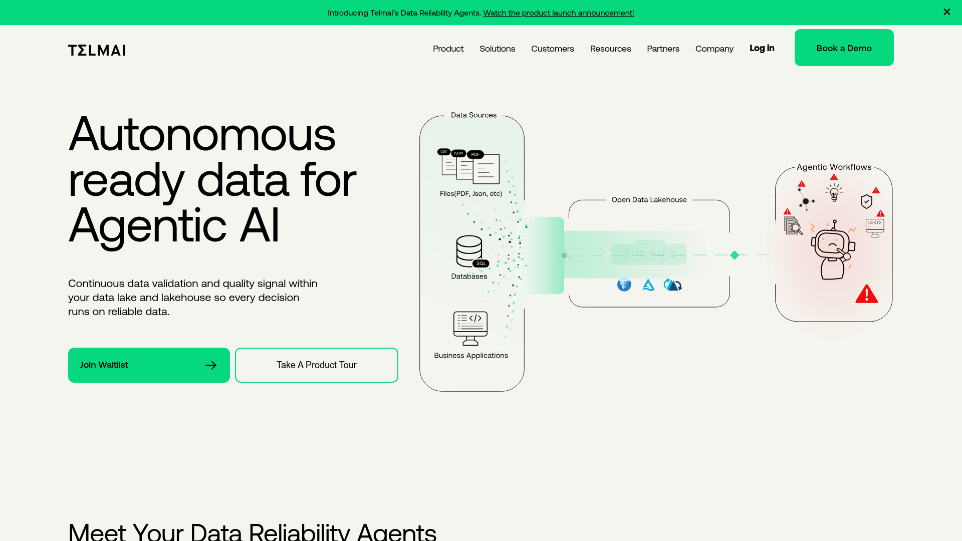 Telmai data observability platform homepage