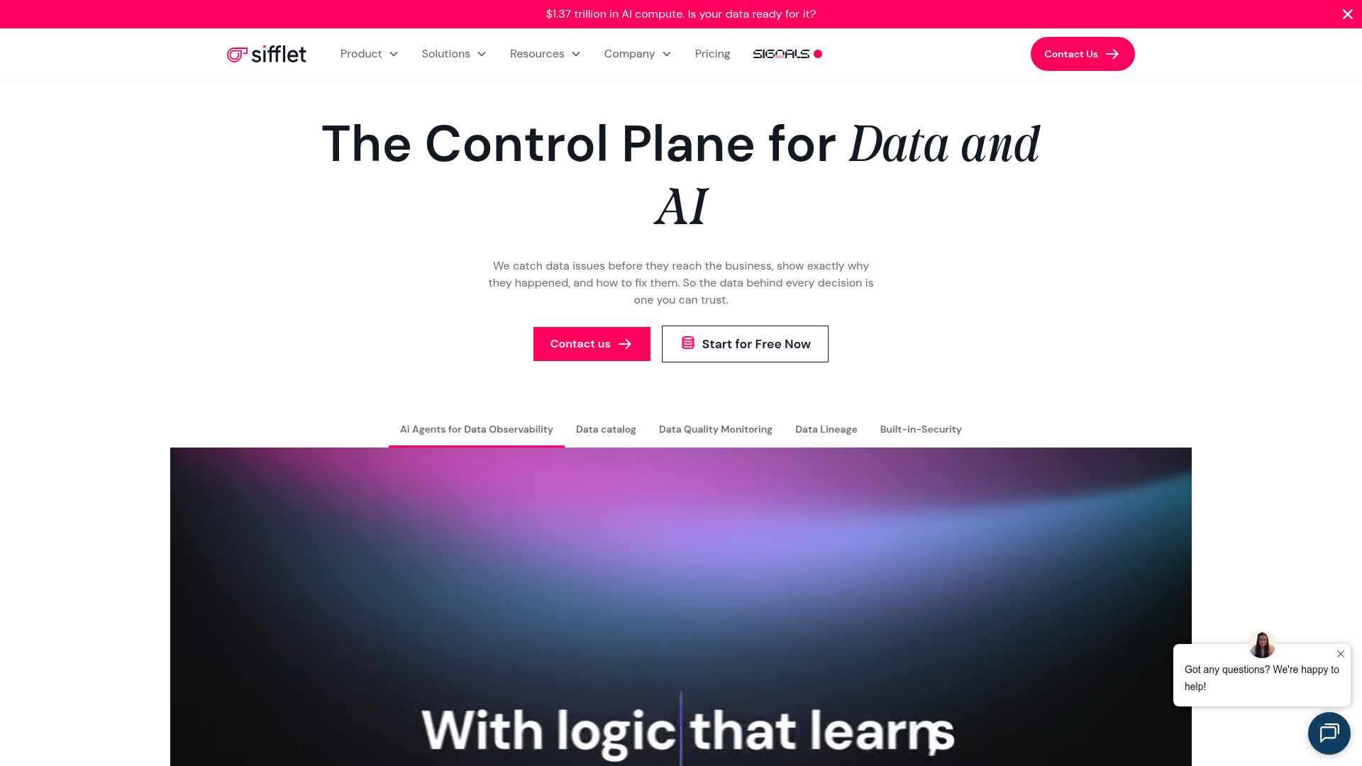 Sifflet full-stack data observability platform homepage