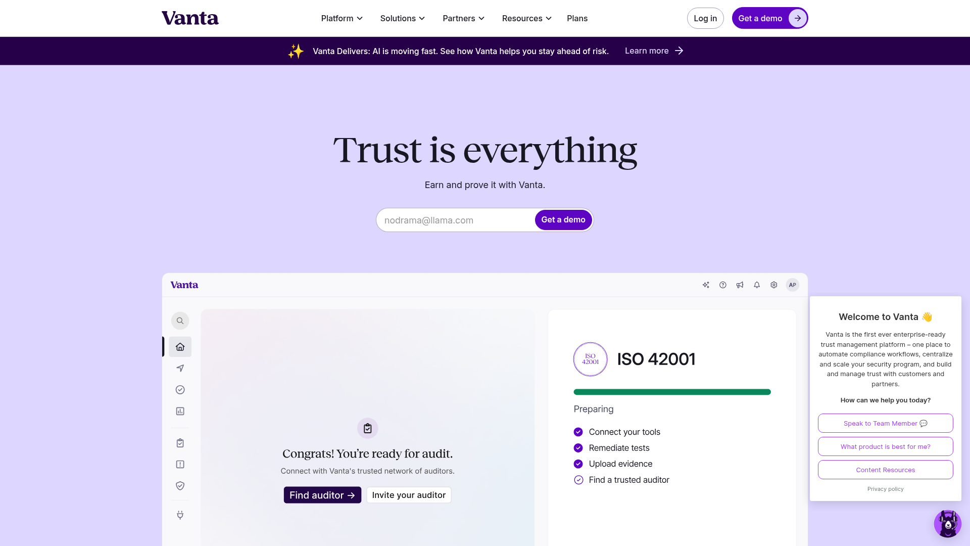 Vanta security compliance automation platform dashboard