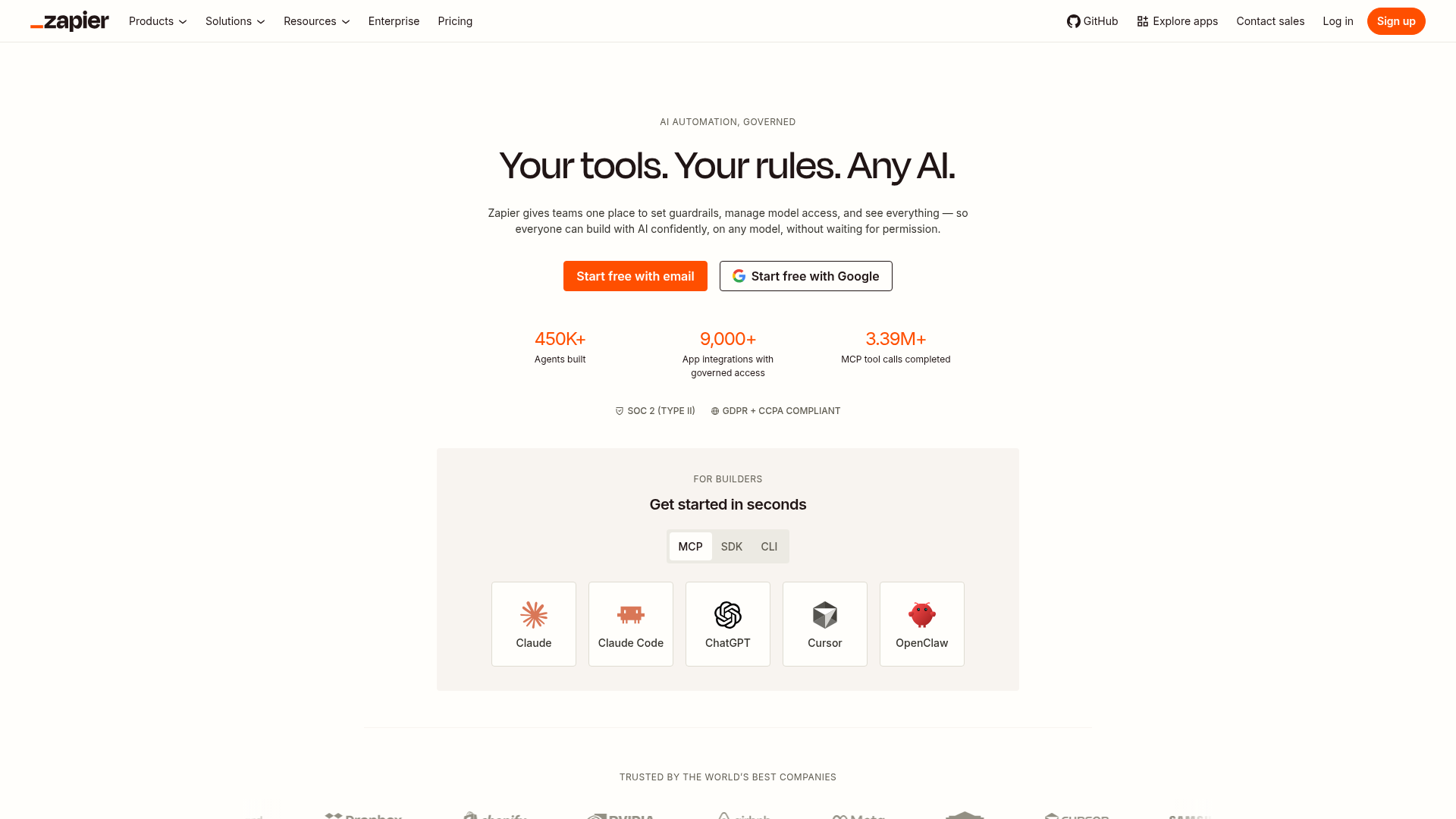 Zapier homepage screenshot