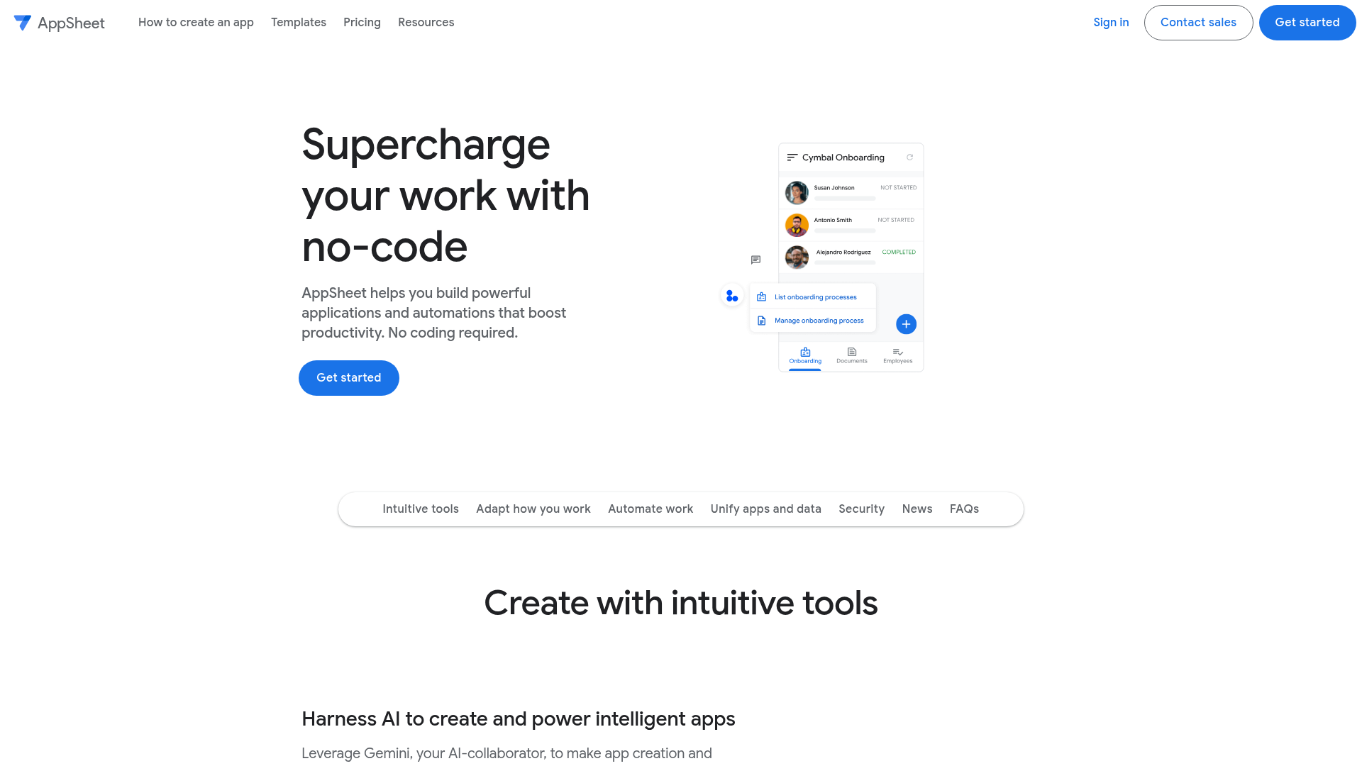 AppSheet no-code app builder homepage