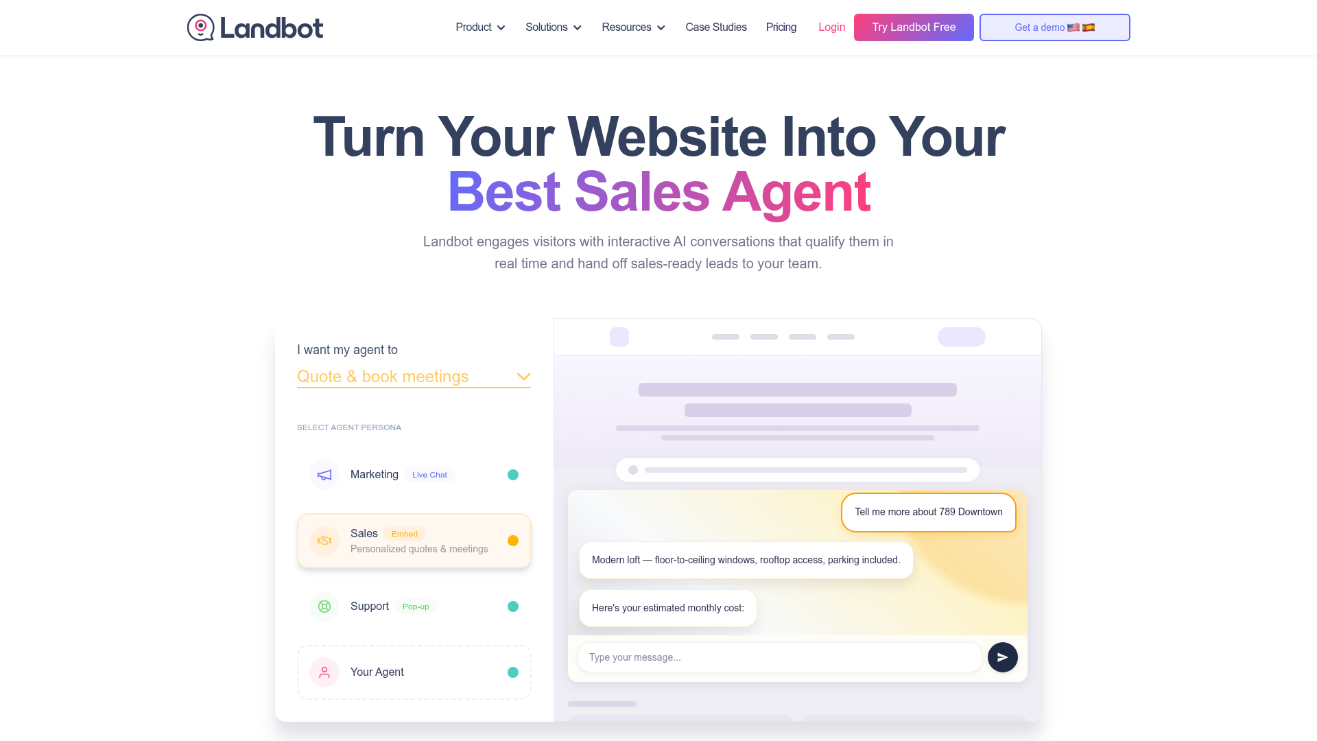 Landbot conversational app builder homepage