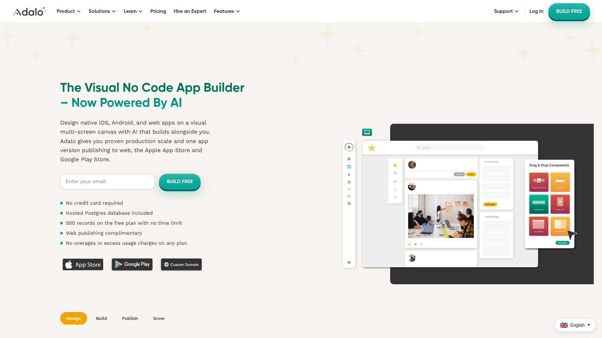 Adalo mobile app builder homepage