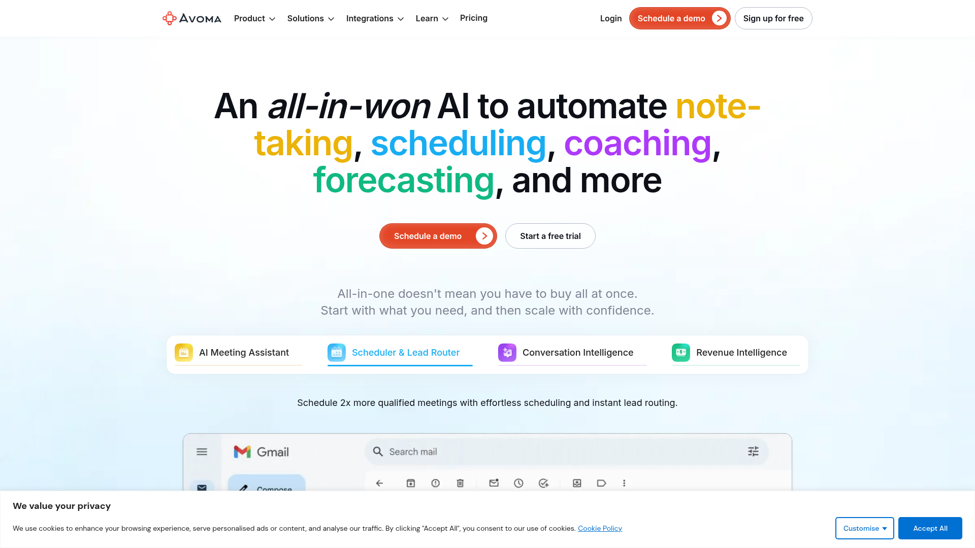 Avoma AI meeting assistant and conversation intelligence dashboard