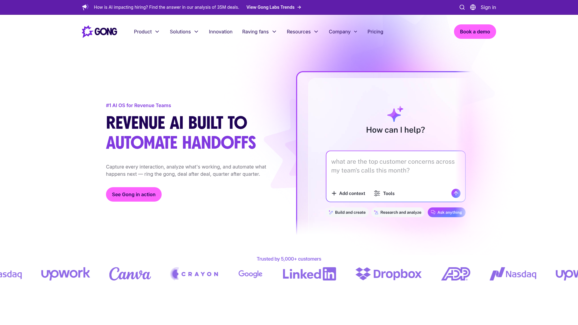 Gong revenue intelligence platform interface