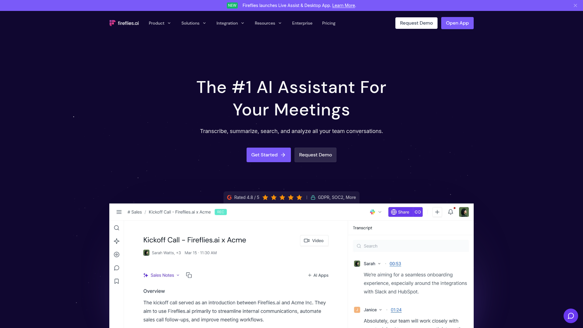 Fireflies.ai meeting transcription and analytics interface