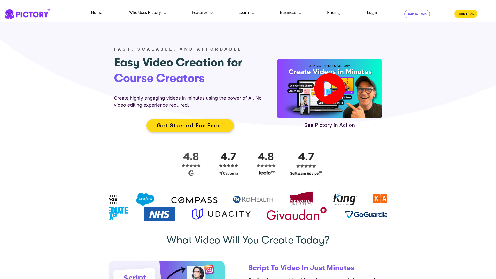 Pictory homepage screenshot