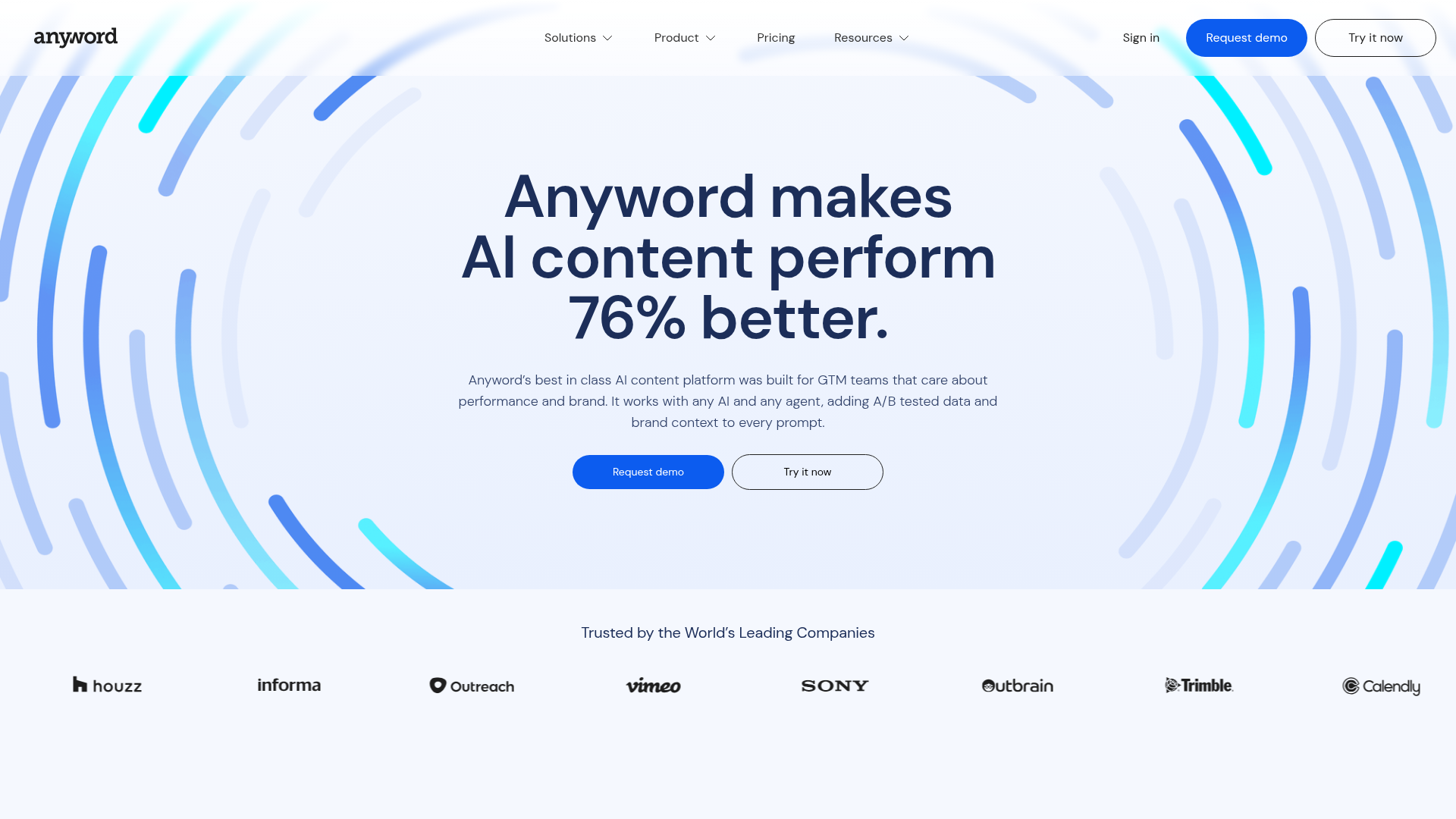 Anyword homepage screenshot