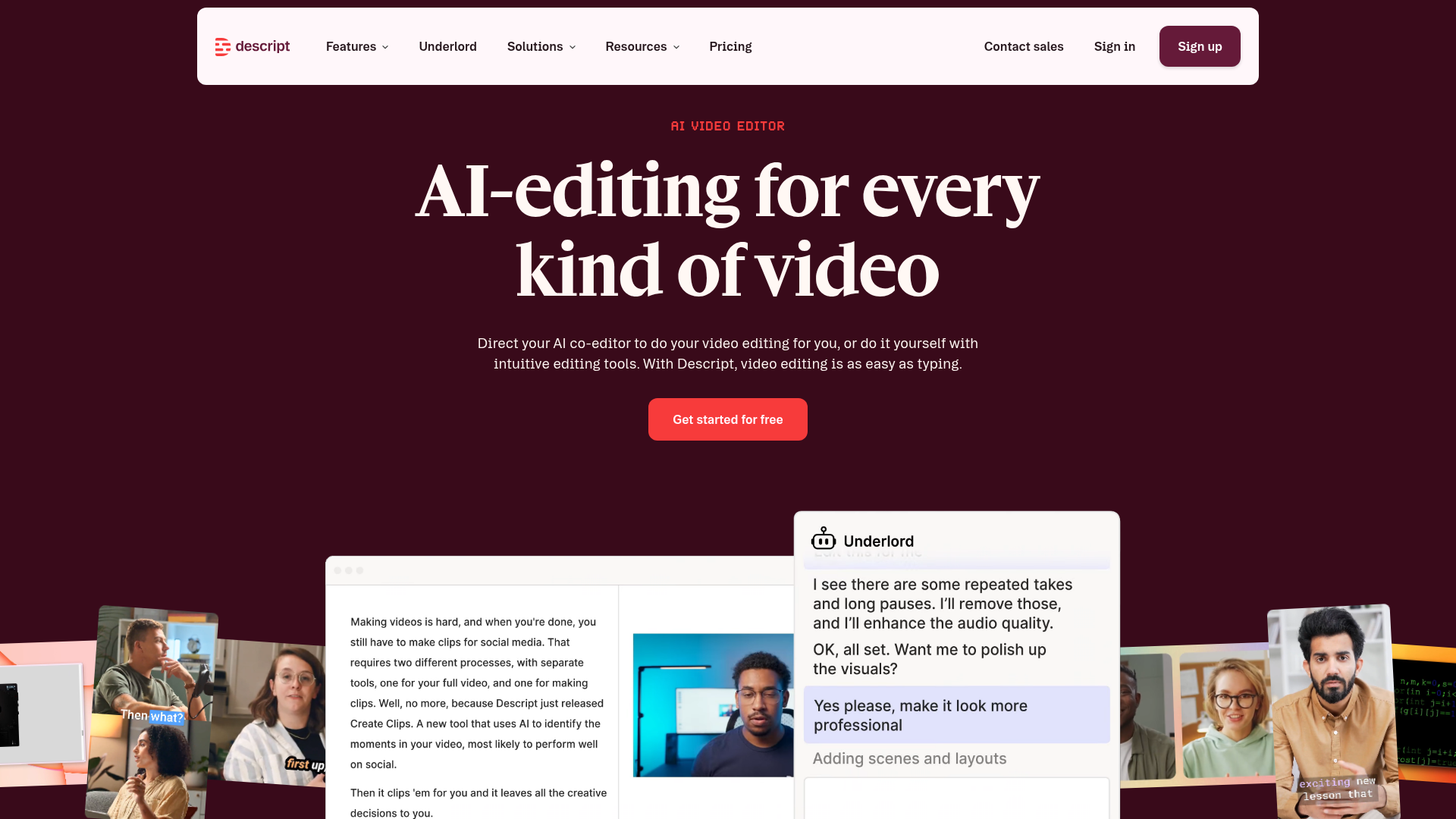 Descript homepage screenshot