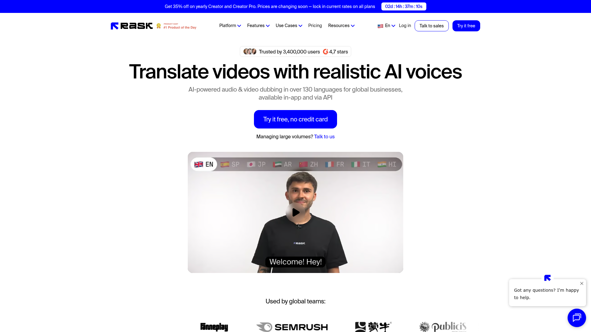 Rask AI video and audio localization platform