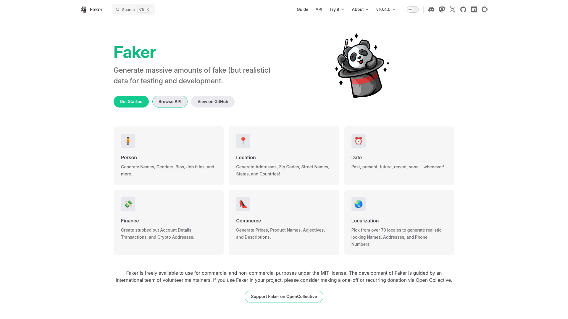 Faker fake data generation library
