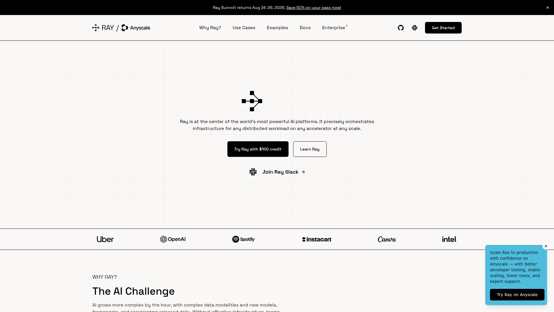 Ray distributed compute framework for AI and ML
