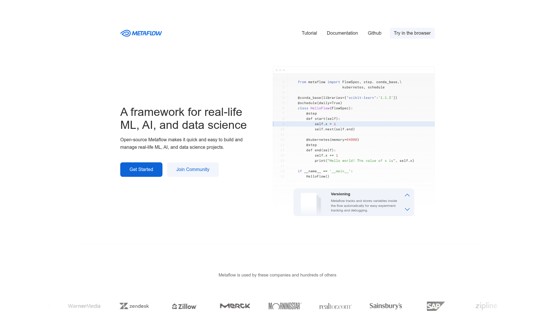 Metaflow Python framework for ML and data science workflows