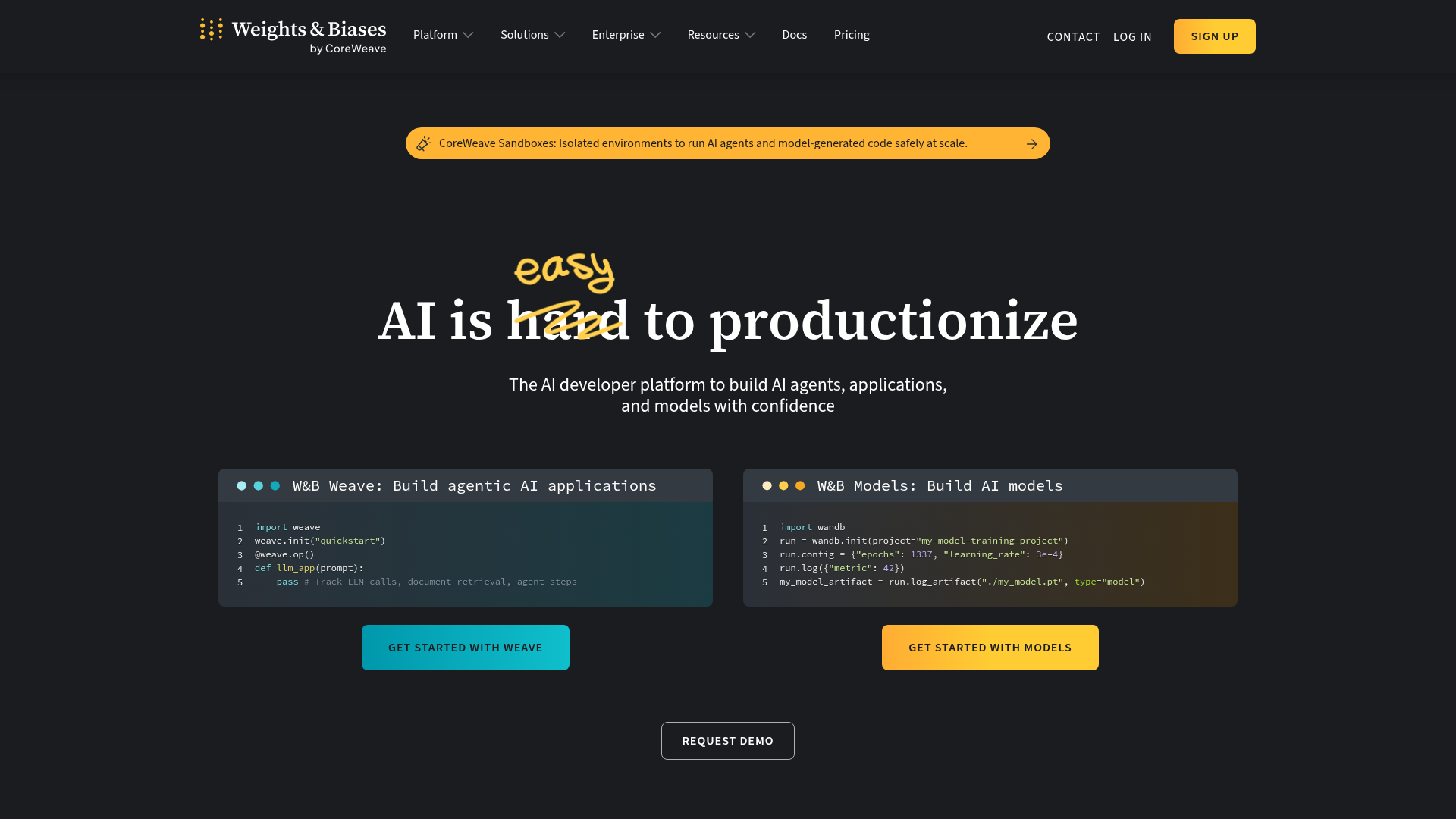 Weights & Biases experiment tracking dashboard