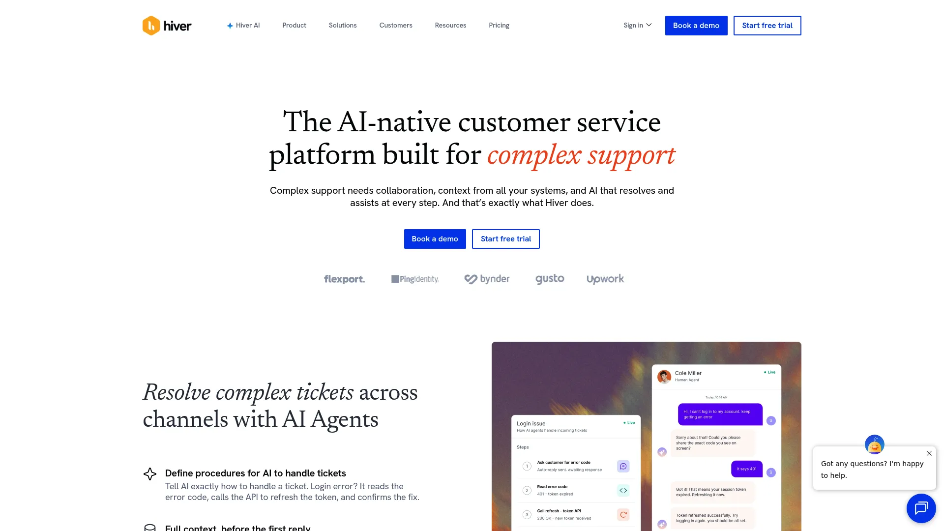 Hiver Gmail-native shared inbox and customer service platform homepage.