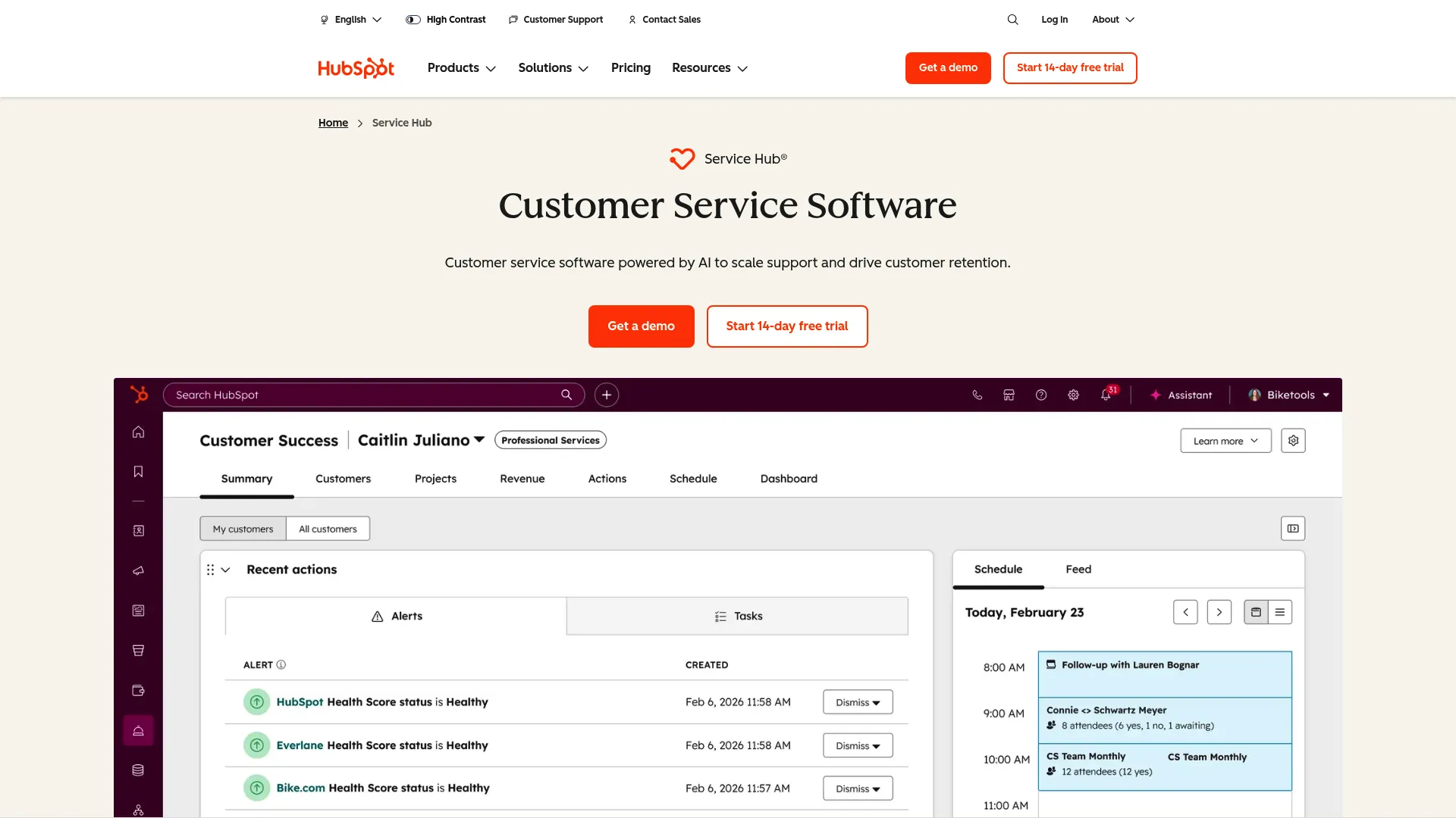 HubSpot Service Hub customer service software homepage