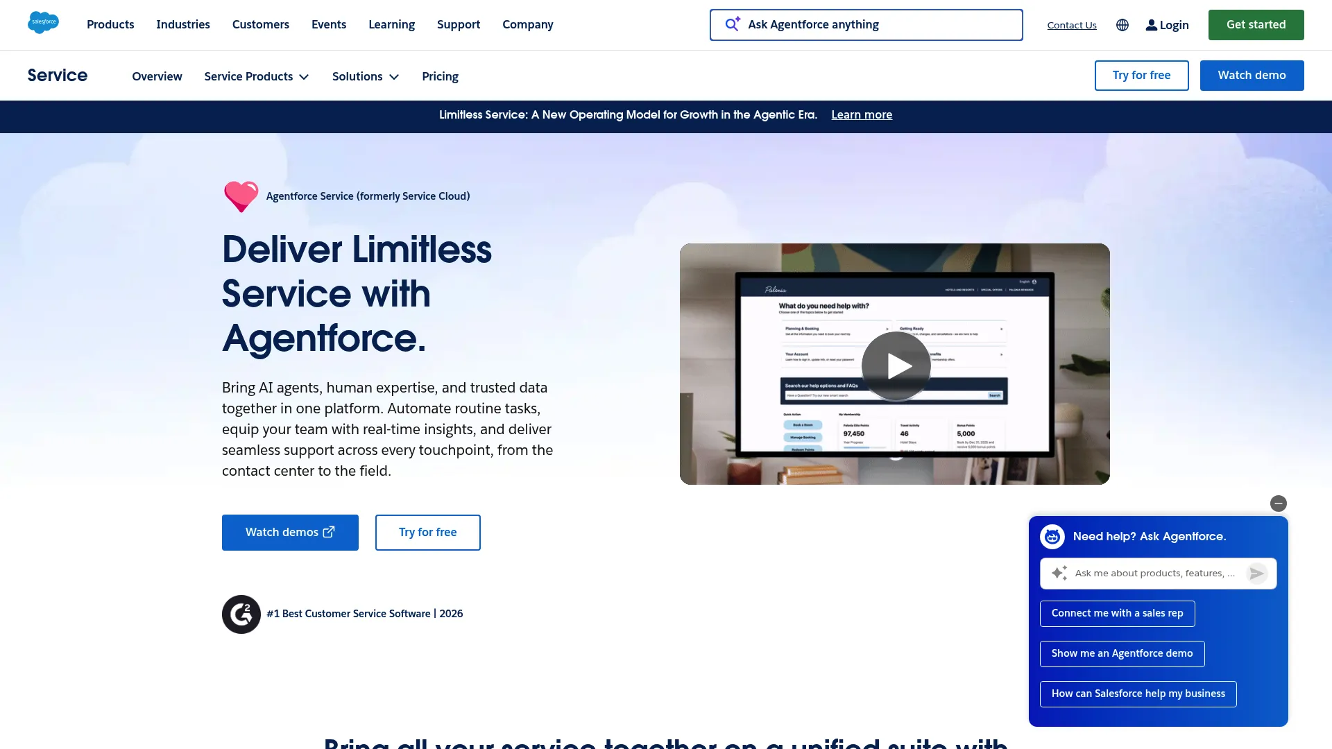 Salesforce Service Cloud customer service software homepage