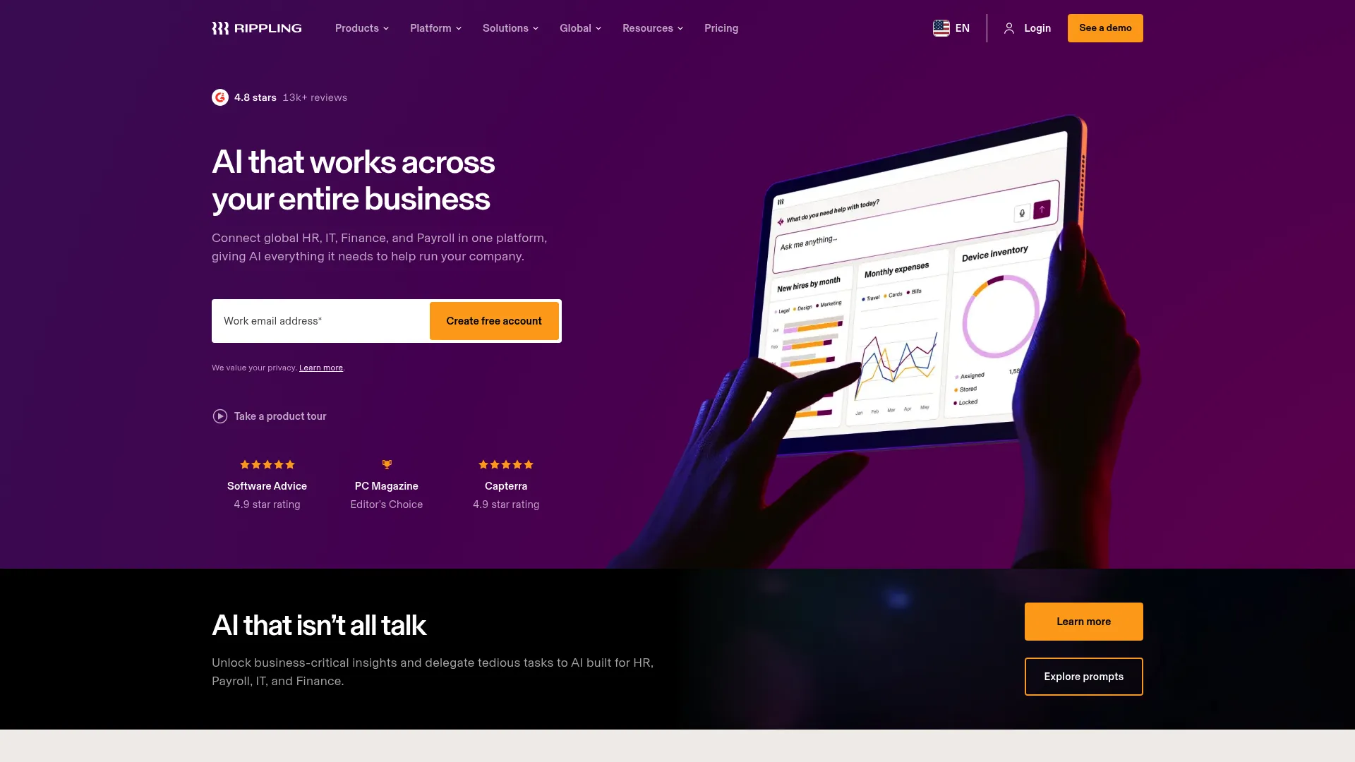 Rippling unified workforce platform homepage