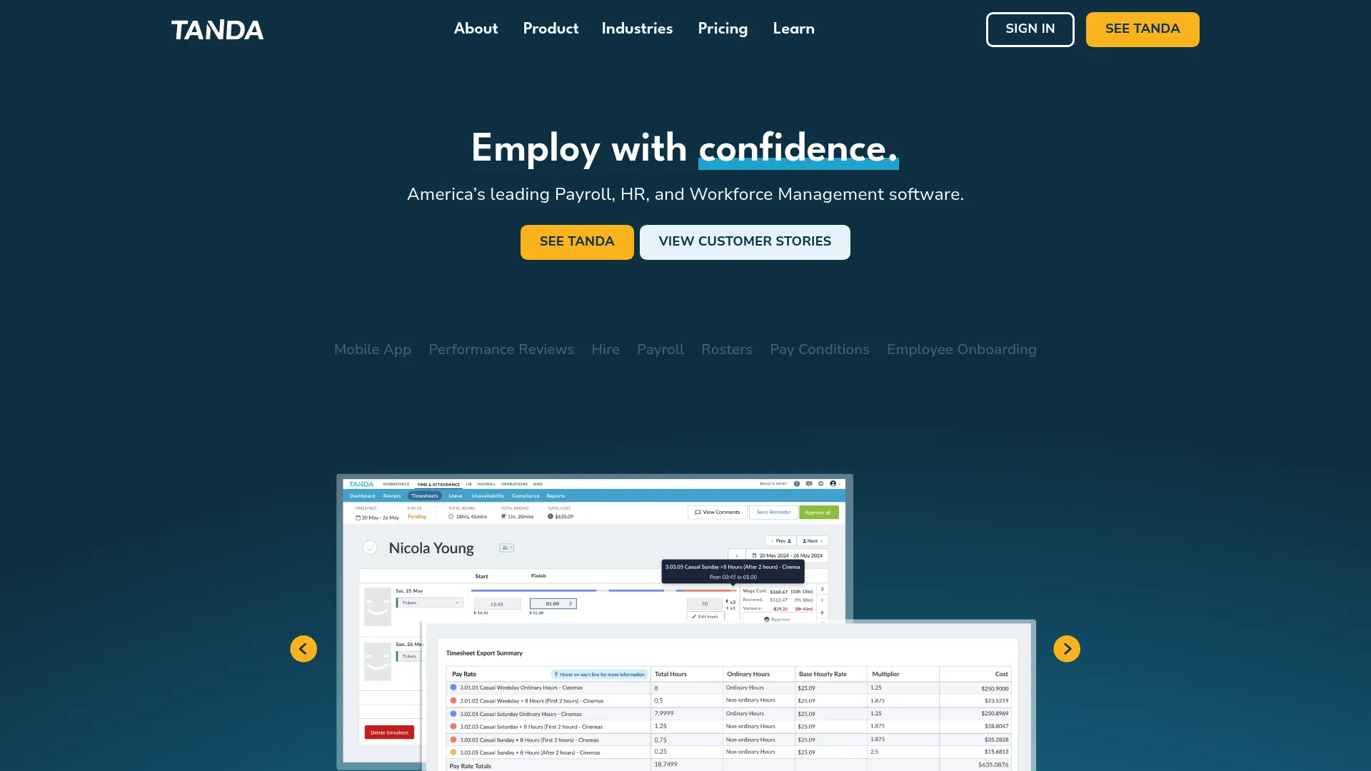 Tanda payroll and workforce management homepage